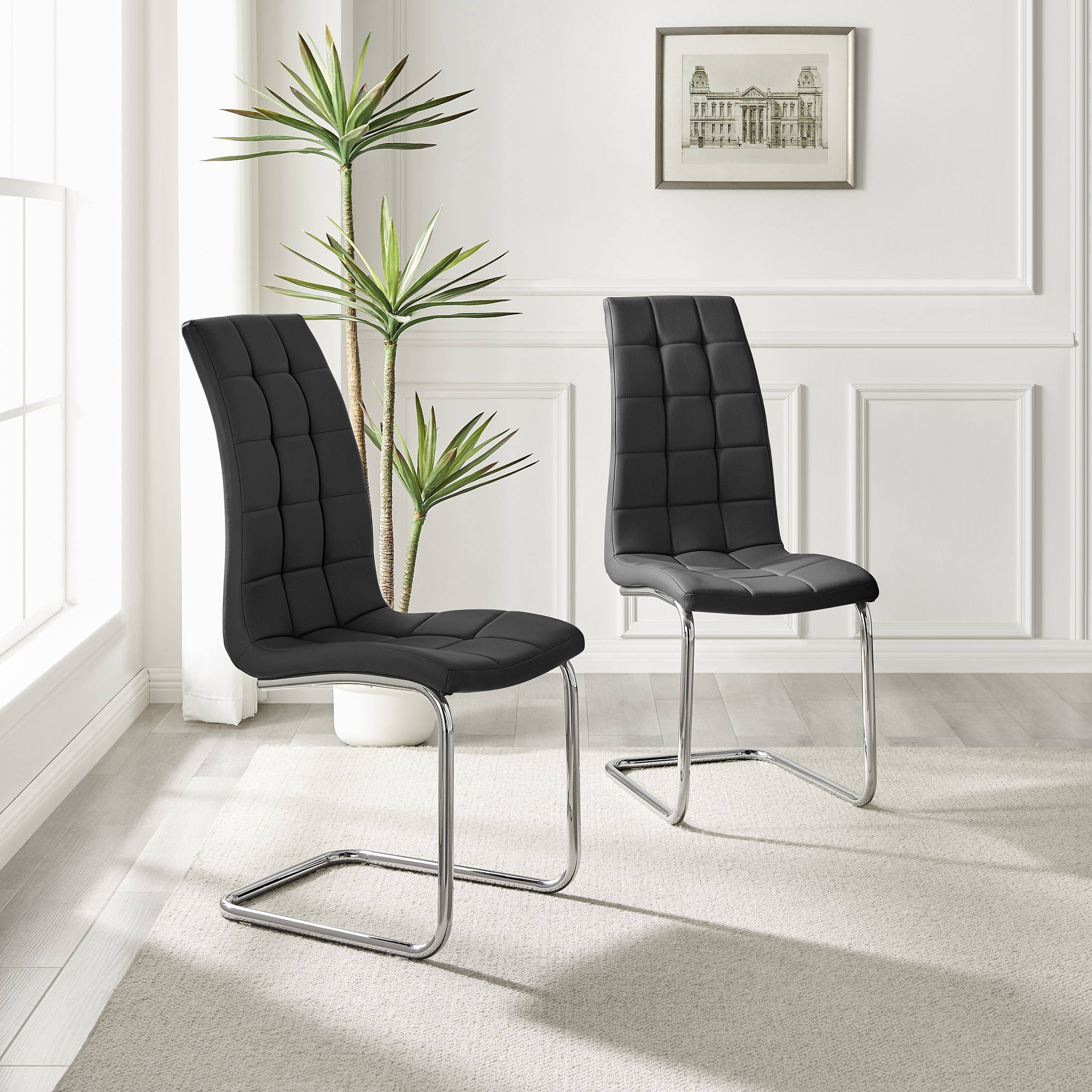 MURANO x2 Faux Leather Deep Foam Padded Silver Chrome Kichen Dining Chairs - Picture 5 of 32