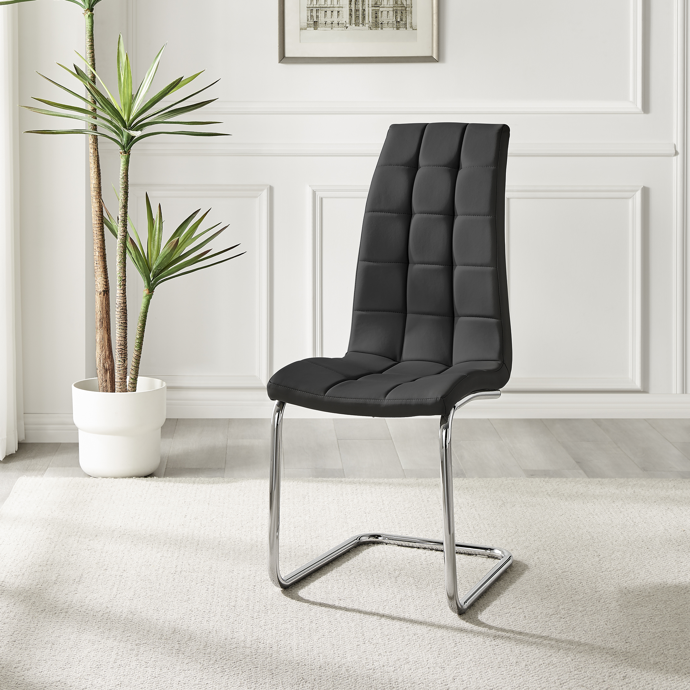 MURANO x2 Faux Leather Deep Foam Padded Silver Chrome Kichen Dining Chairs - Picture 7 of 32