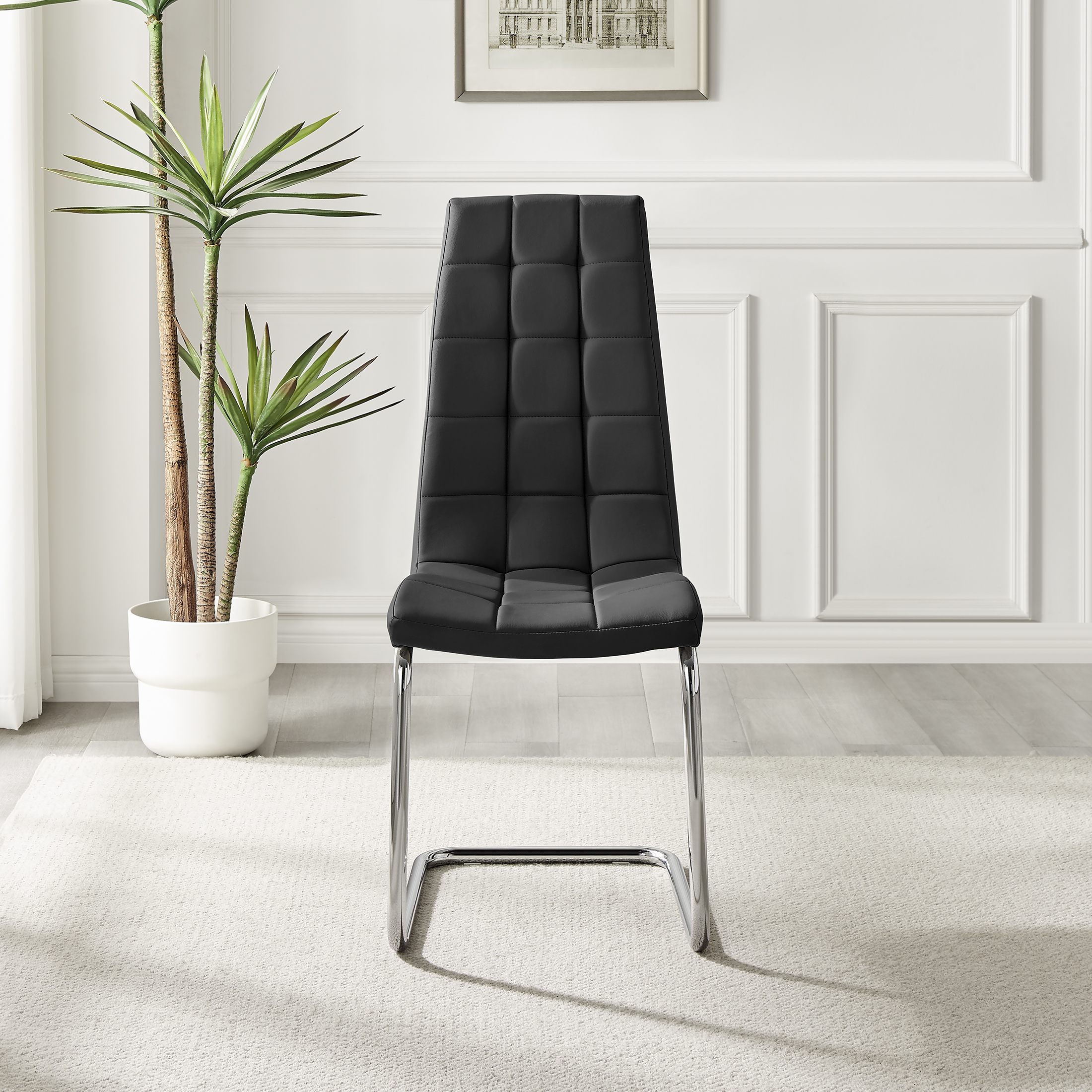 MURANO x2 Faux Leather Deep Foam Padded Silver Chrome Kichen Dining Chairs - Picture 8 of 32