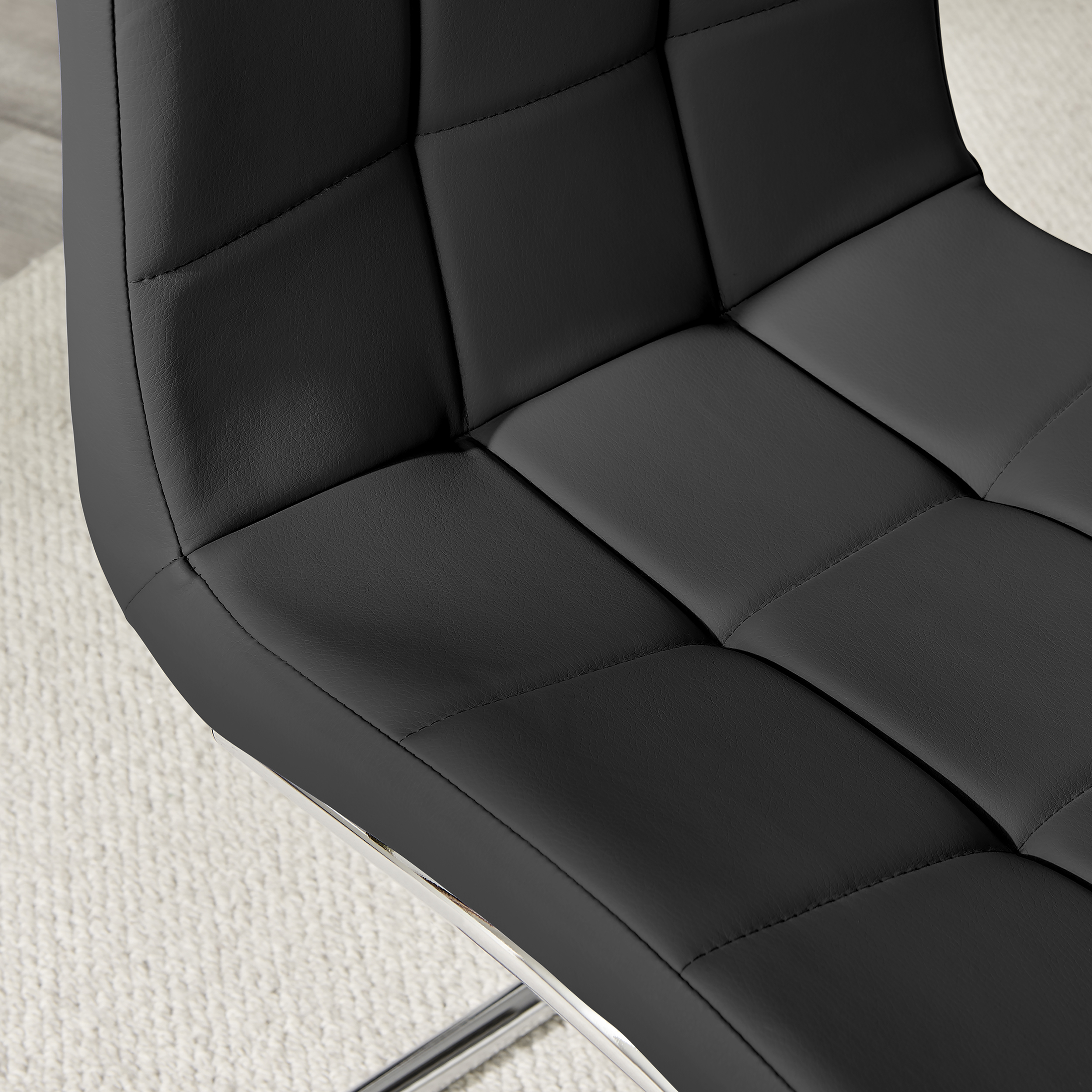 MURANO x2 Faux Leather Deep Foam Padded Silver Chrome Kichen Dining Chairs - Picture 9 of 32