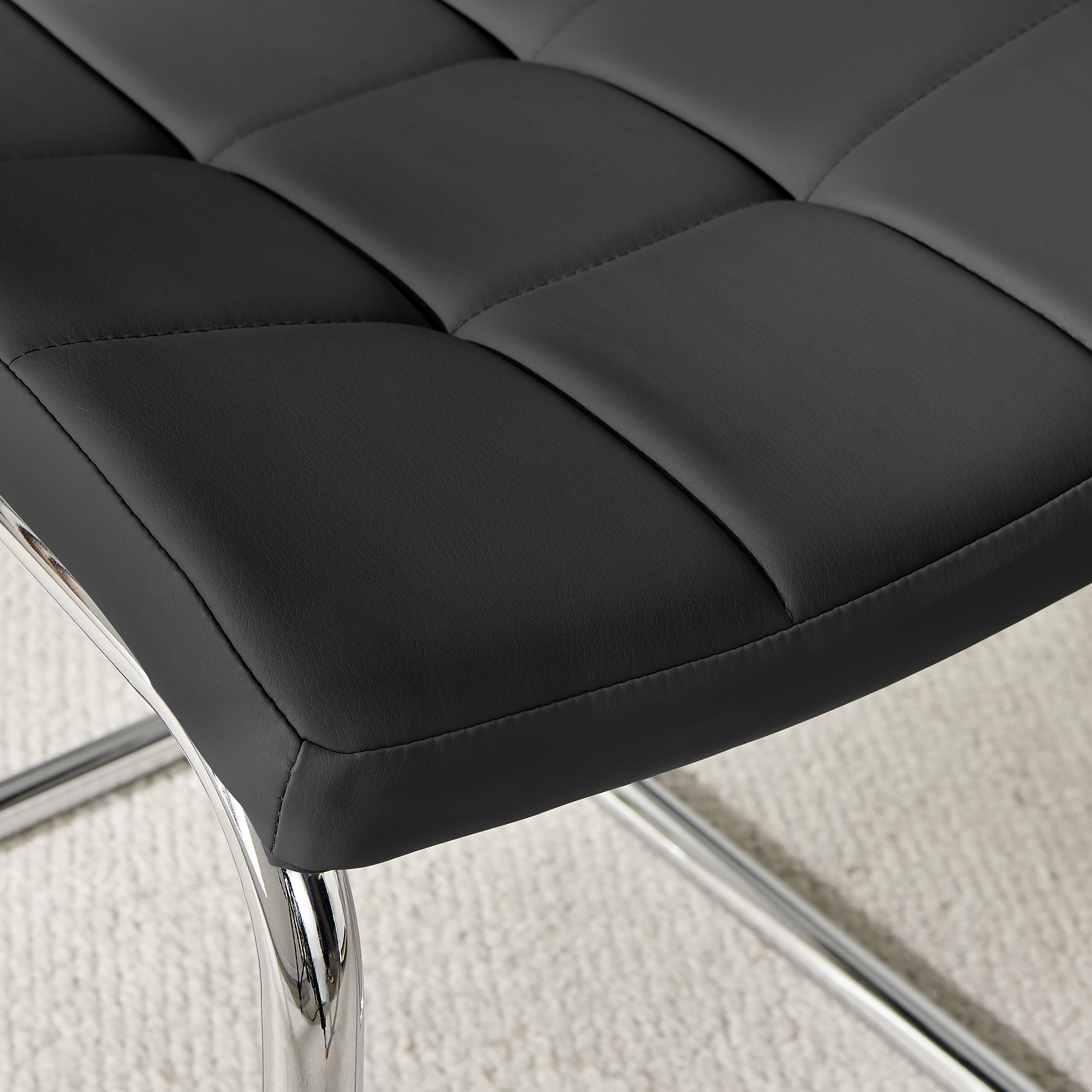 MURANO x2 Faux Leather Deep Foam Padded Silver Chrome Kichen Dining Chairs - Picture 10 of 32