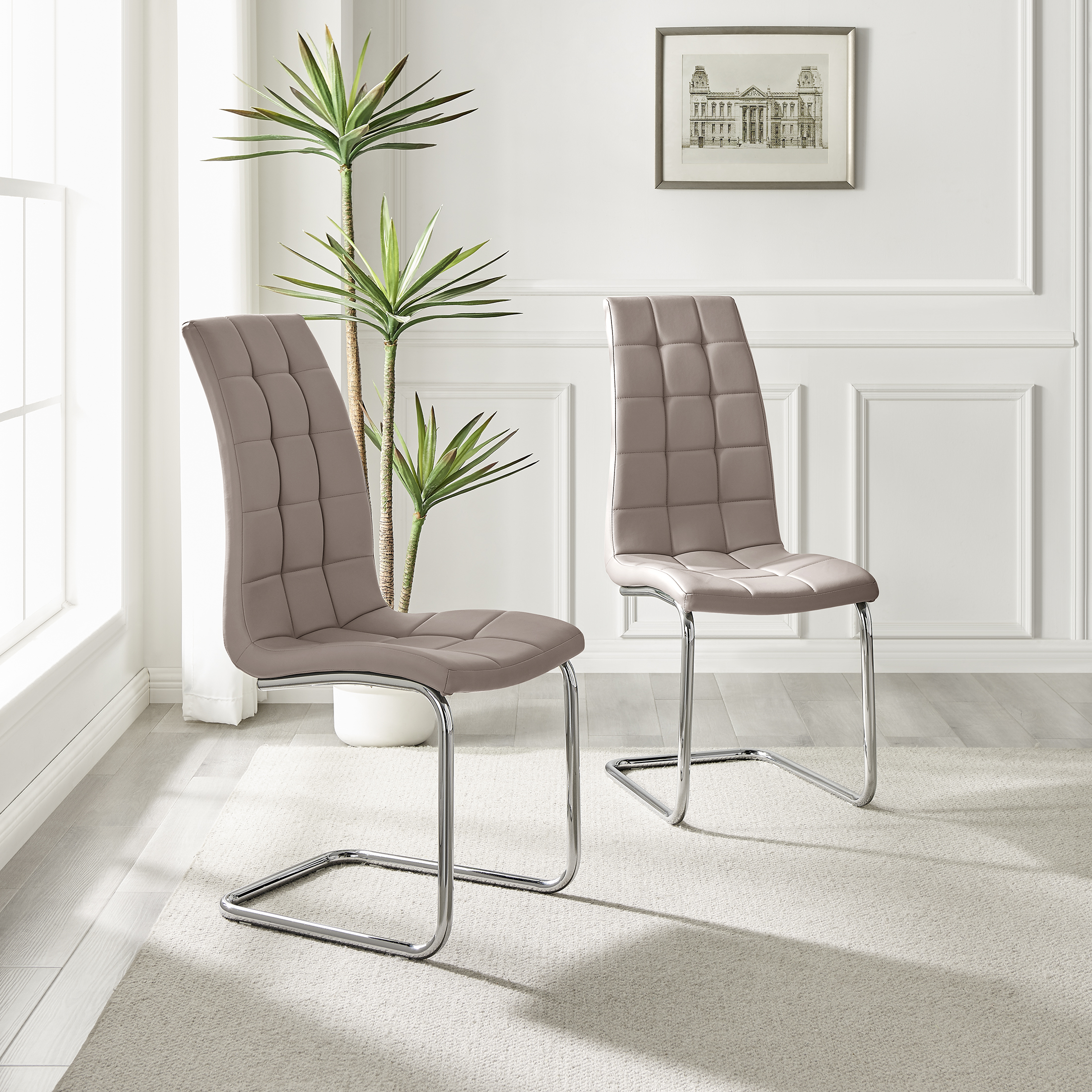 MURANO x2 Faux Leather Deep Foam Padded Silver Chrome Kichen Dining Chairs - Picture 19 of 32