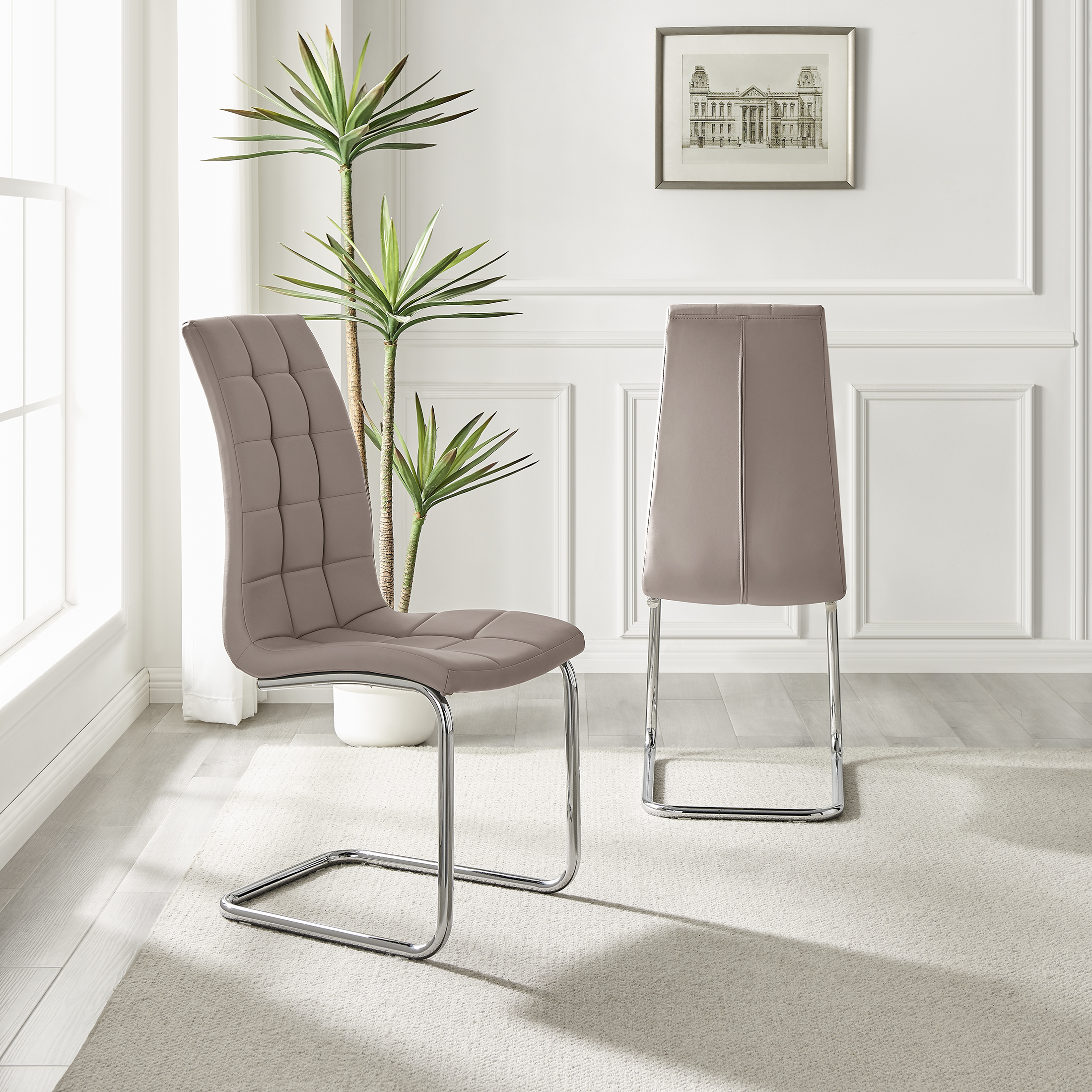 MURANO x2 Faux Leather Deep Foam Padded Silver Chrome Kichen Dining Chairs - Picture 20 of 32