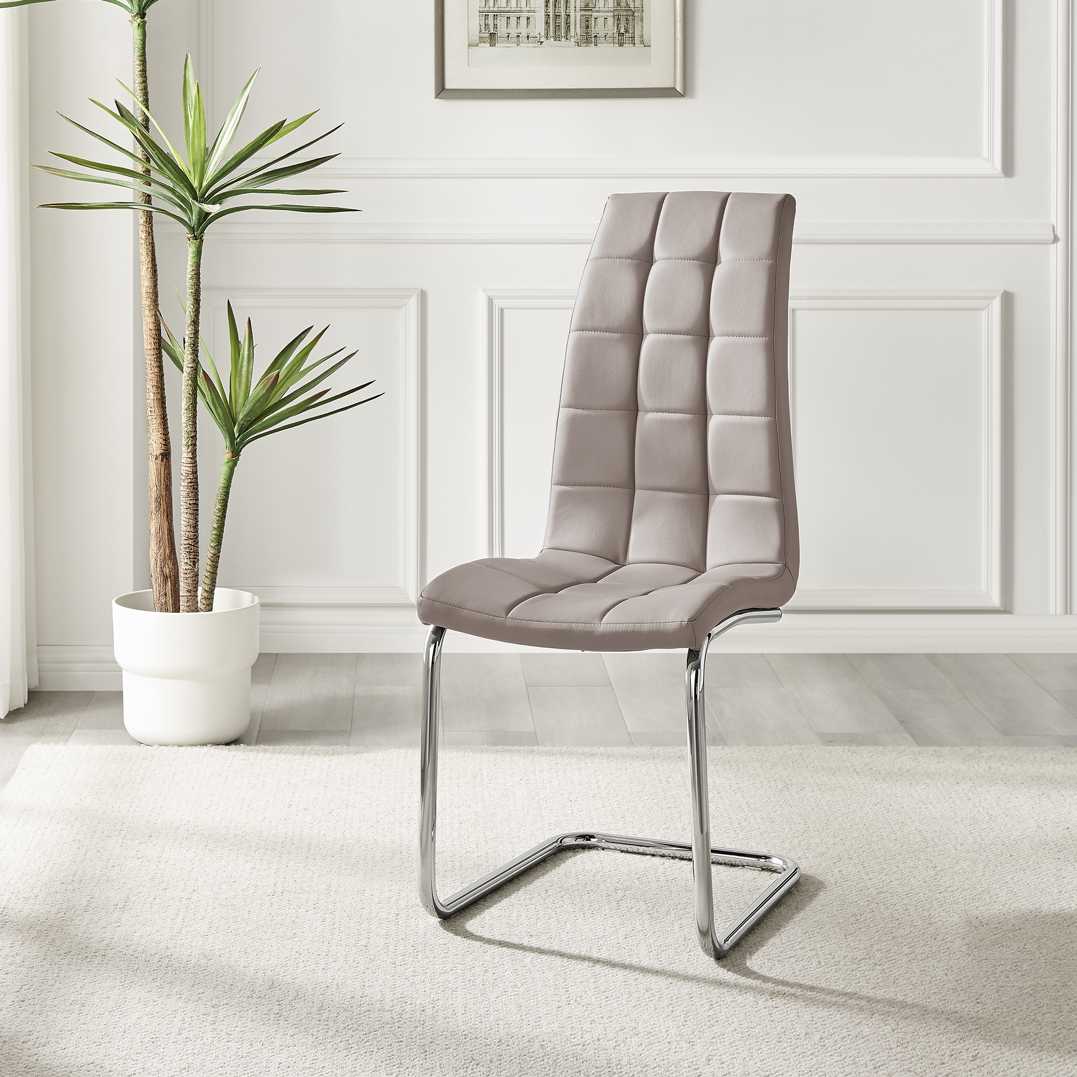 MURANO x2 Faux Leather Deep Foam Padded Silver Chrome Kichen Dining Chairs - Picture 21 of 32