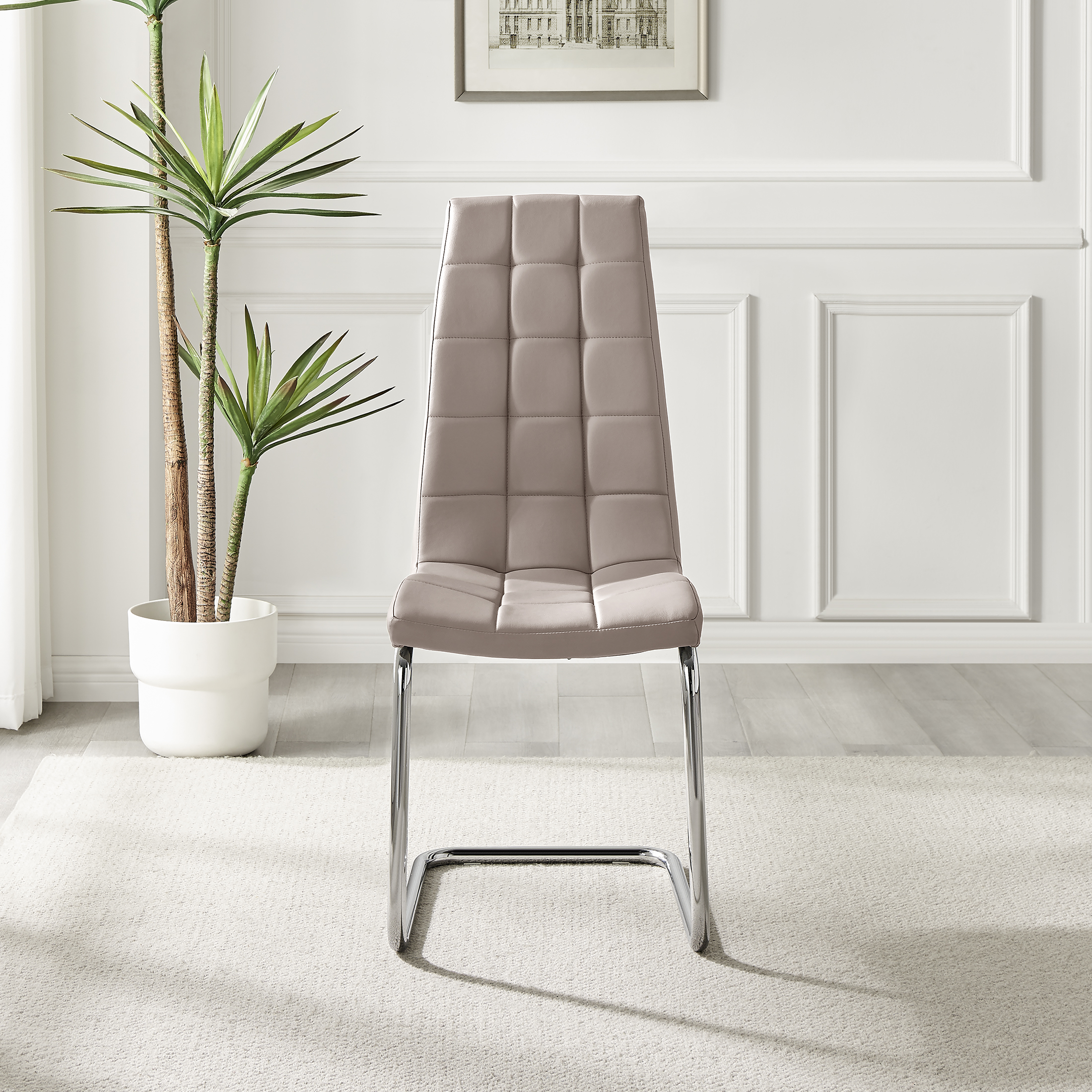 MURANO x2 Faux Leather Deep Foam Padded Silver Chrome Kichen Dining Chairs - Picture 22 of 32