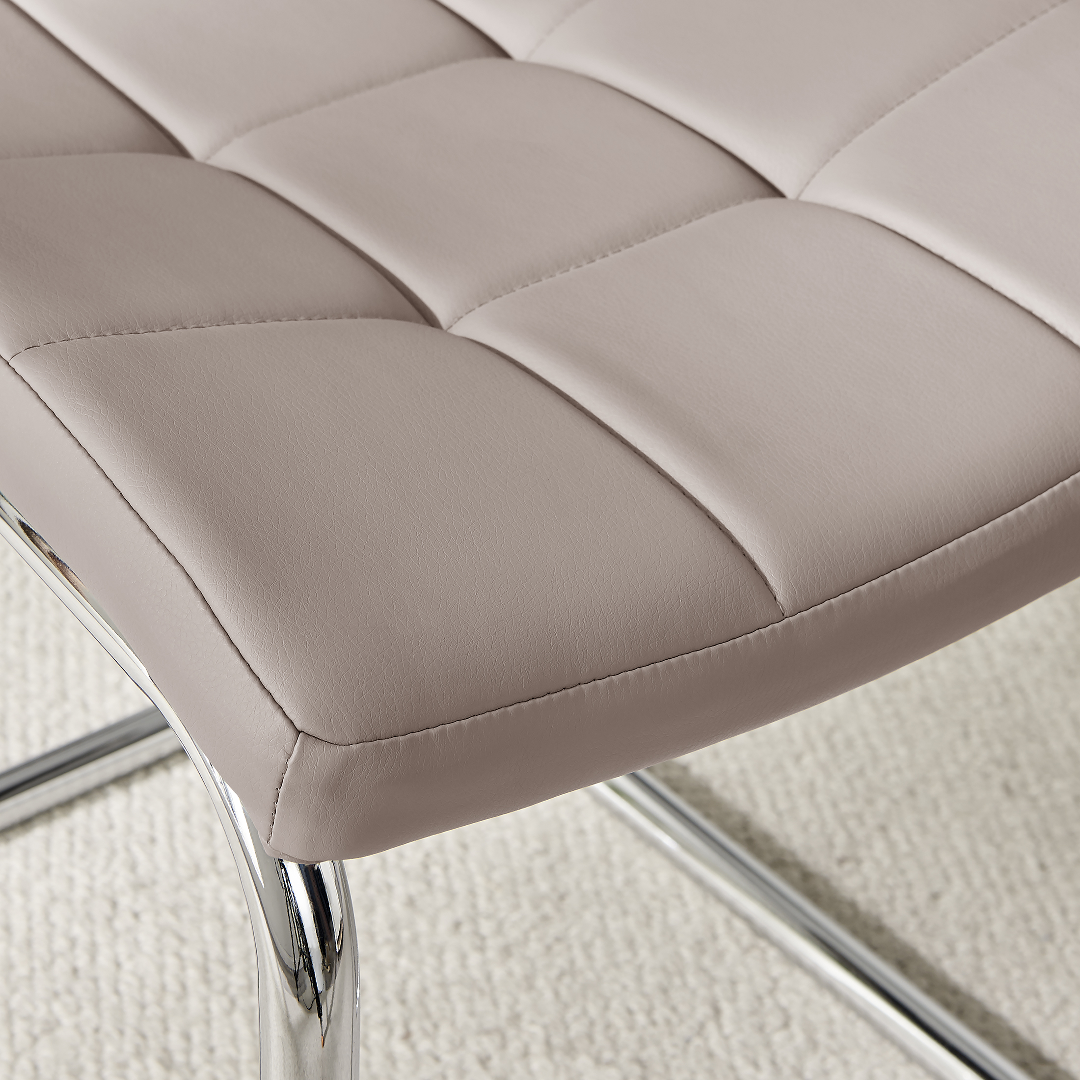 MURANO x2 Faux Leather Deep Foam Padded Silver Chrome Kichen Dining Chairs - Picture 24 of 32