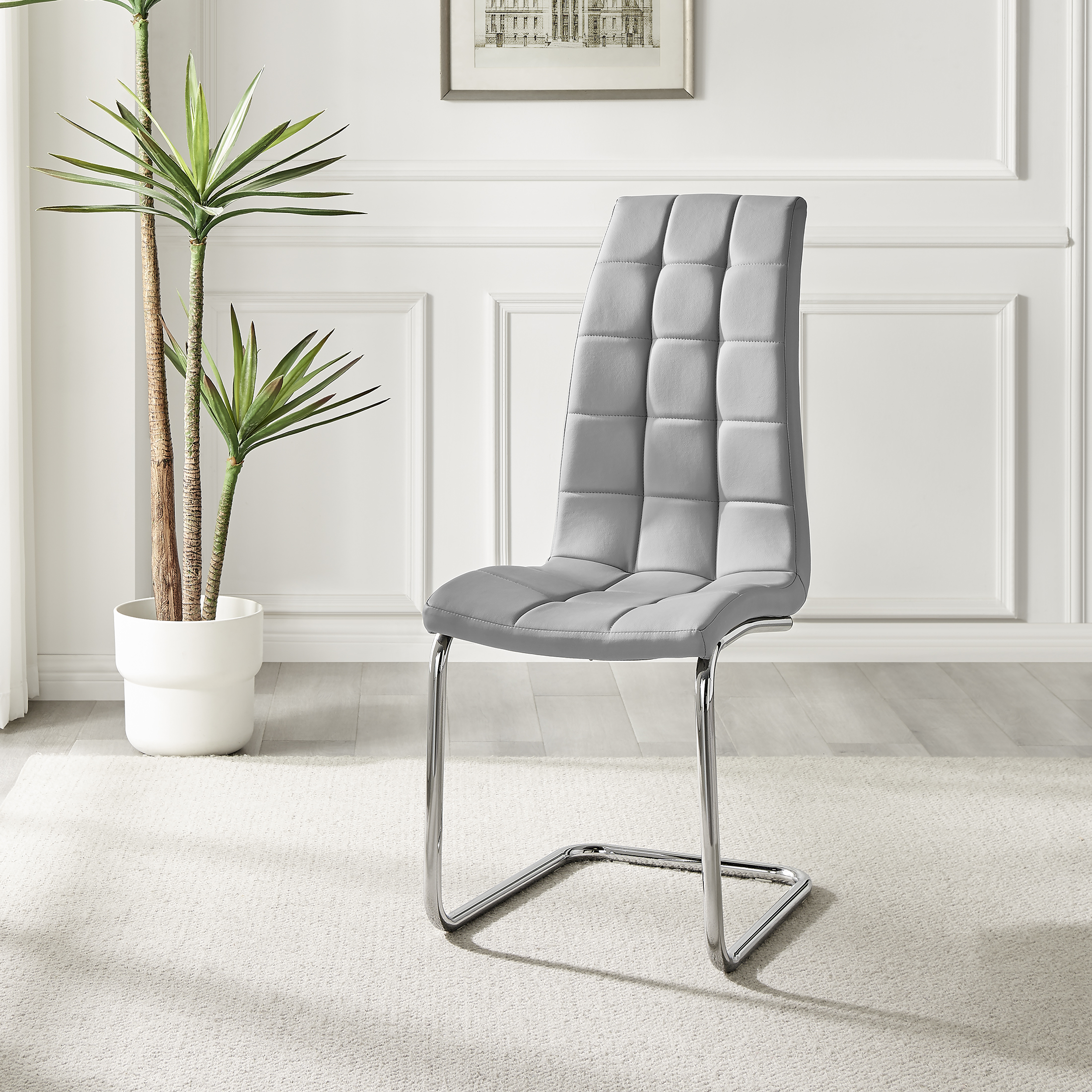 MURANO x2 Faux Leather Deep Foam Padded Silver Chrome Kichen Dining Chairs - Picture 28 of 32