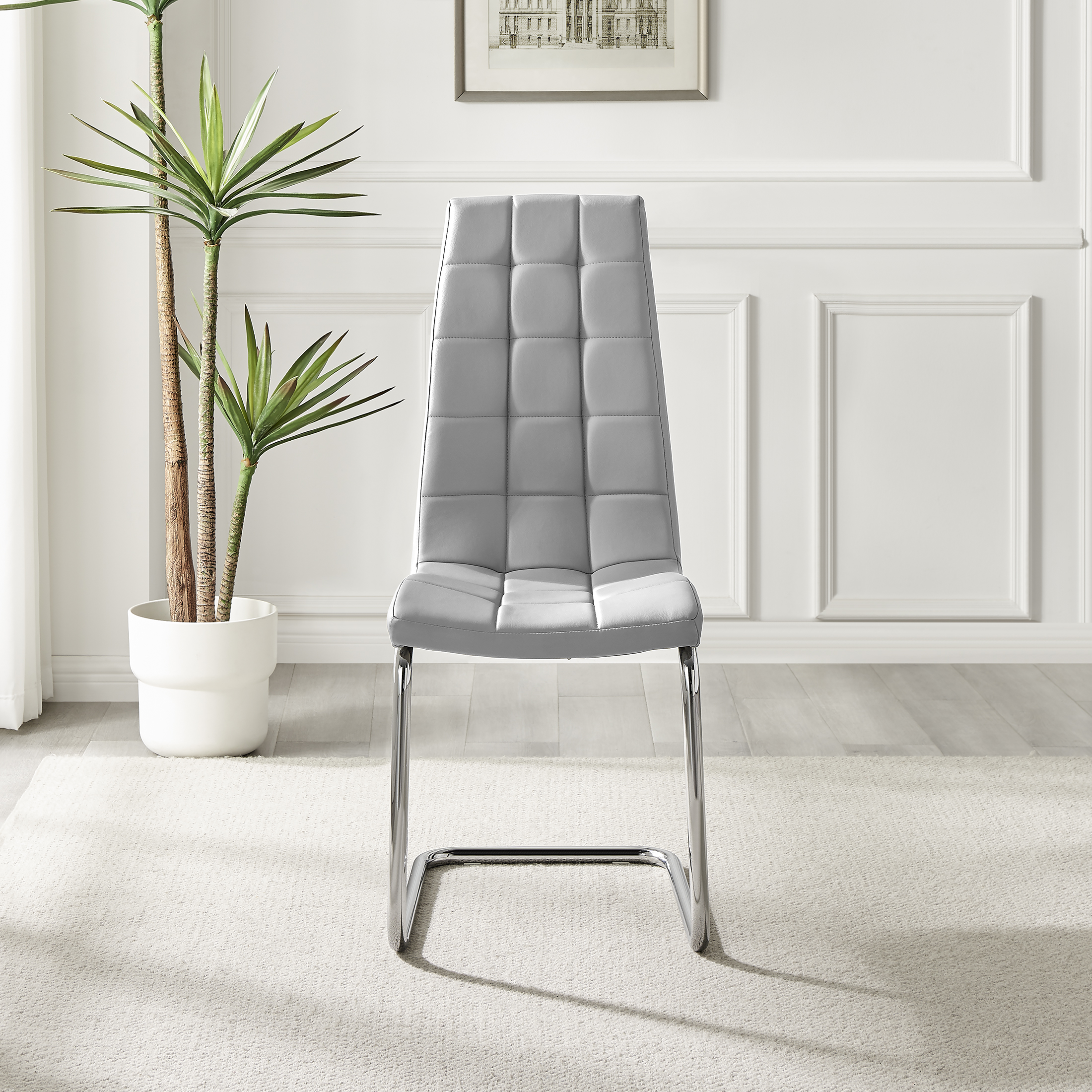 MURANO x2 Faux Leather Deep Foam Padded Silver Chrome Kichen Dining Chairs - Picture 29 of 32