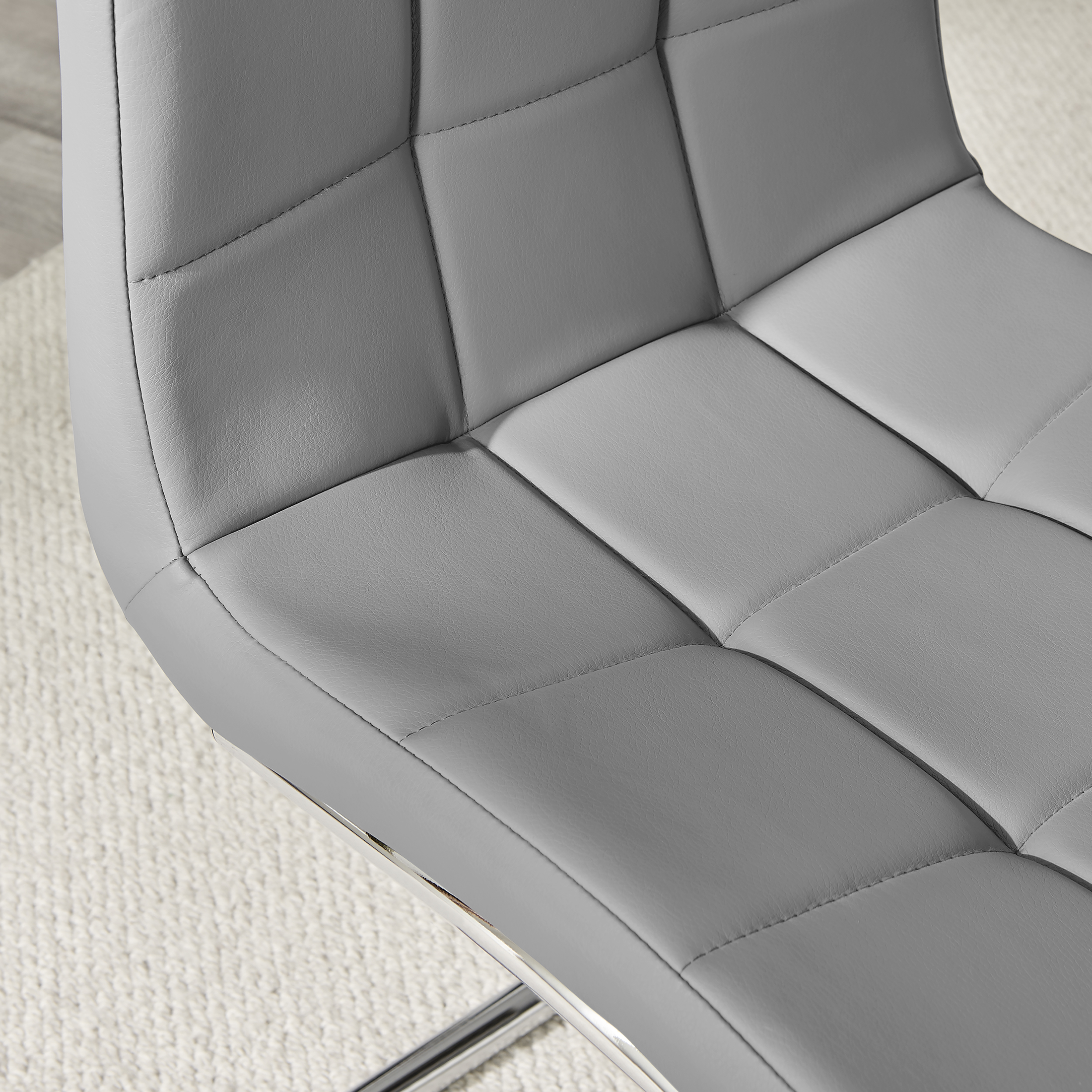 MURANO x2 Faux Leather Deep Foam Padded Silver Chrome Kichen Dining Chairs - Picture 30 of 32