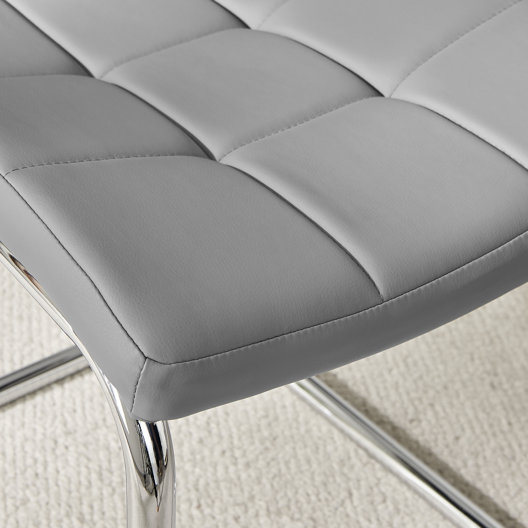 MURANO x2 Faux Leather Deep Foam Padded Silver Chrome Kichen Dining Chairs - Picture 31 of 32
