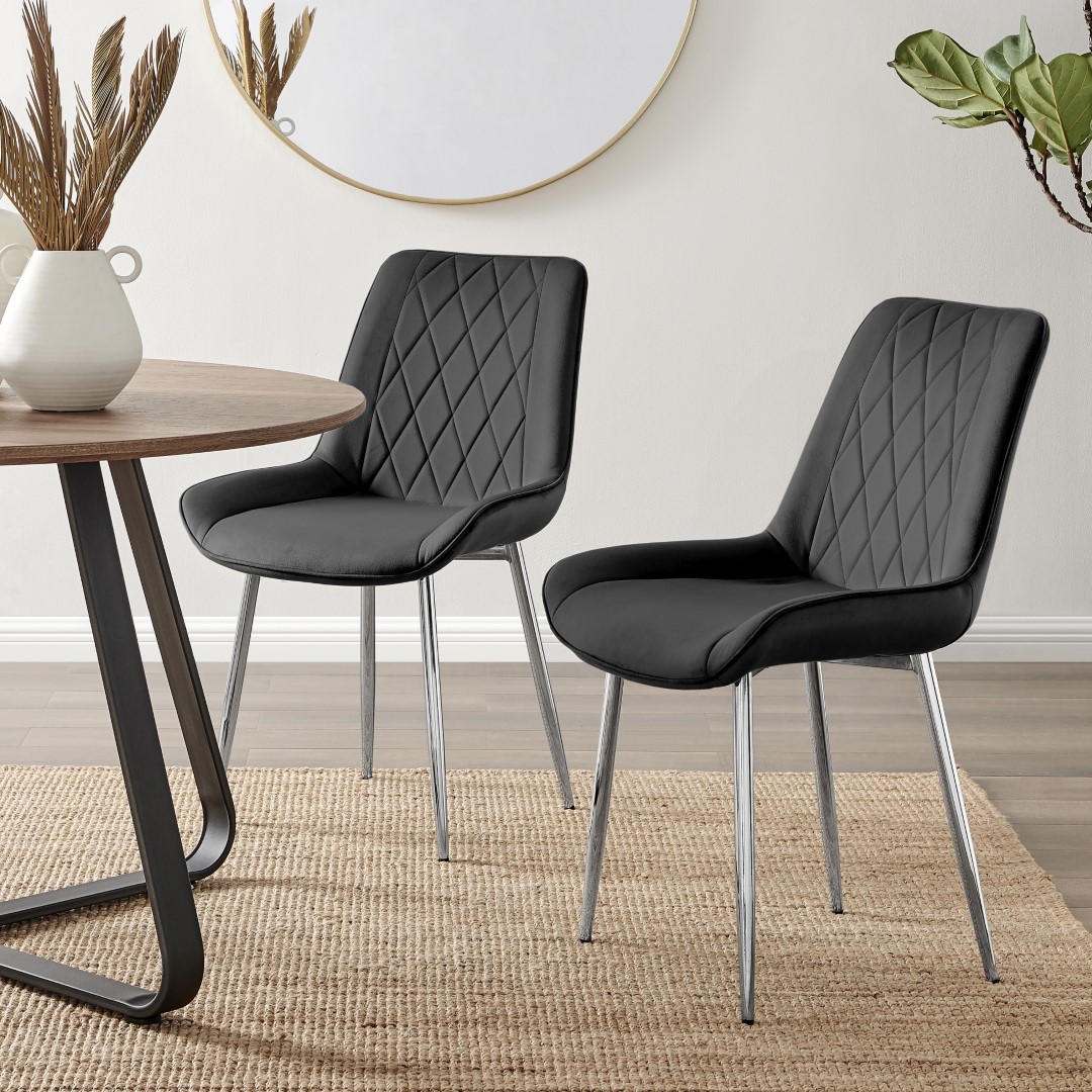 PESARO x2 Velvet Luxury Dining Chairs with Chrome SILVER/GOLD/BLACK Metal Legs - Picture 82 of 180
