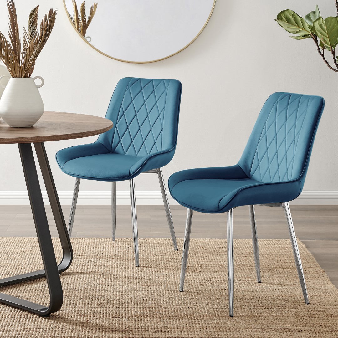 PESARO x2 Velvet Luxury Dining Chairs with Chrome SILVER/GOLD/BLACK Metal Legs - Picture 9 of 180