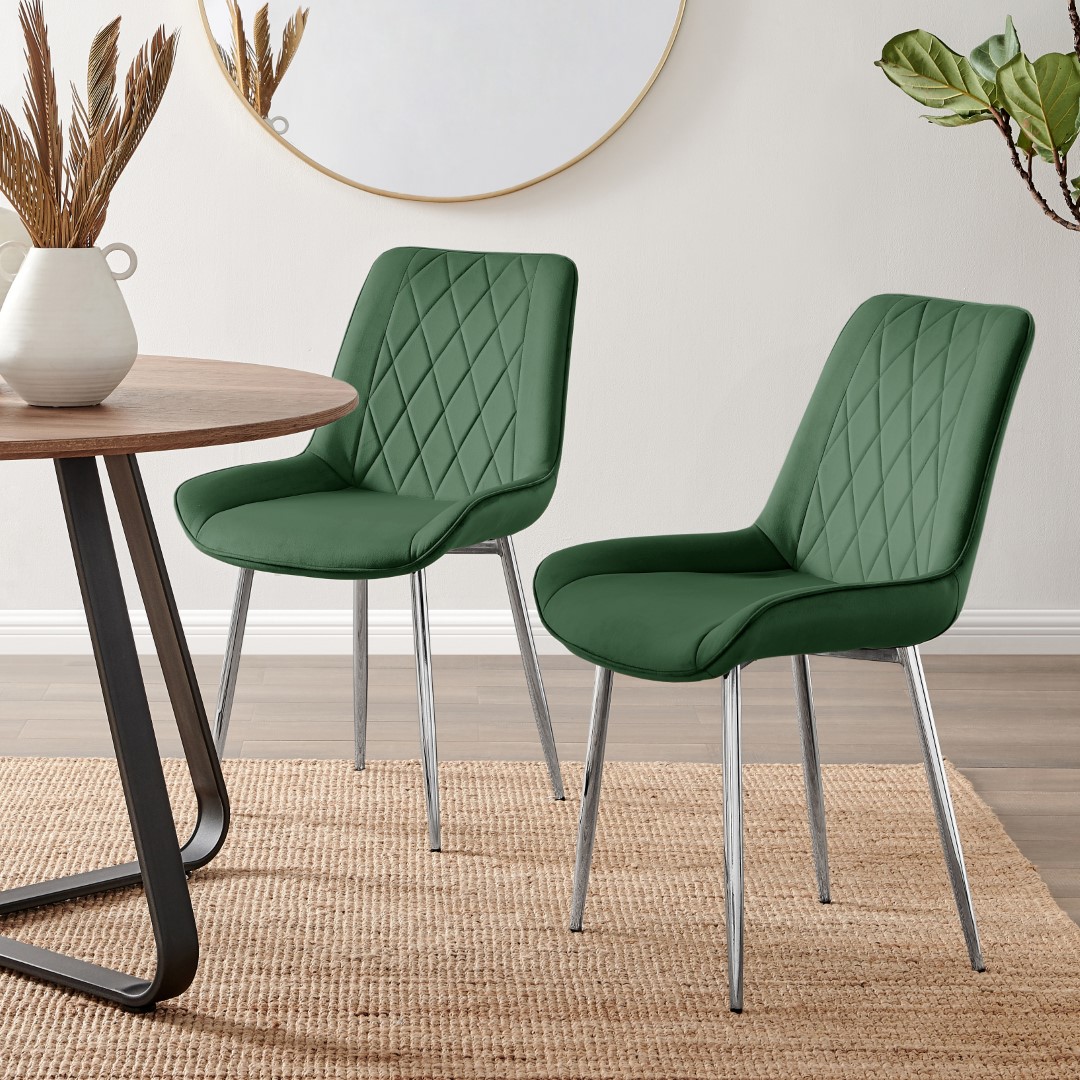 PESARO x2 Velvet Luxury Dining Chairs with Chrome SILVER/GOLD/BLACK Metal Legs - Picture 34 of 180