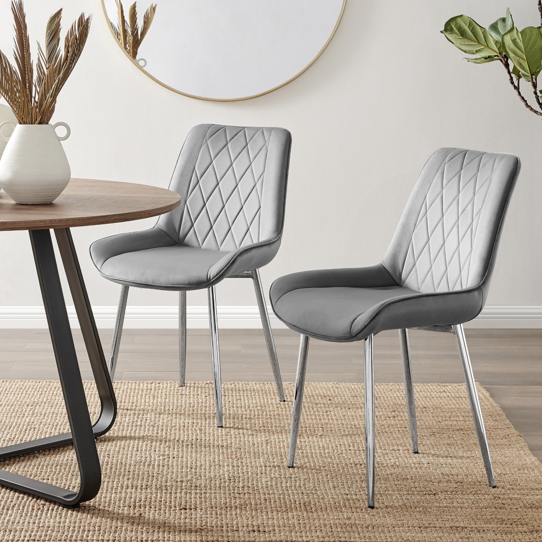 PESARO x2 Velvet Luxury Dining Chairs with Chrome SILVER/GOLD/BLACK Metal Legs - Picture 58 of 180