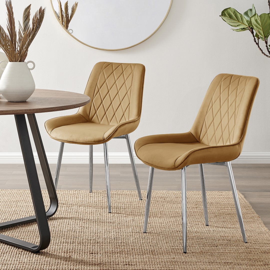 PESARO x2 Velvet Luxury Dining Chairs with Chrome SILVER/GOLD/BLACK Metal Legs - Picture 163 of 180
