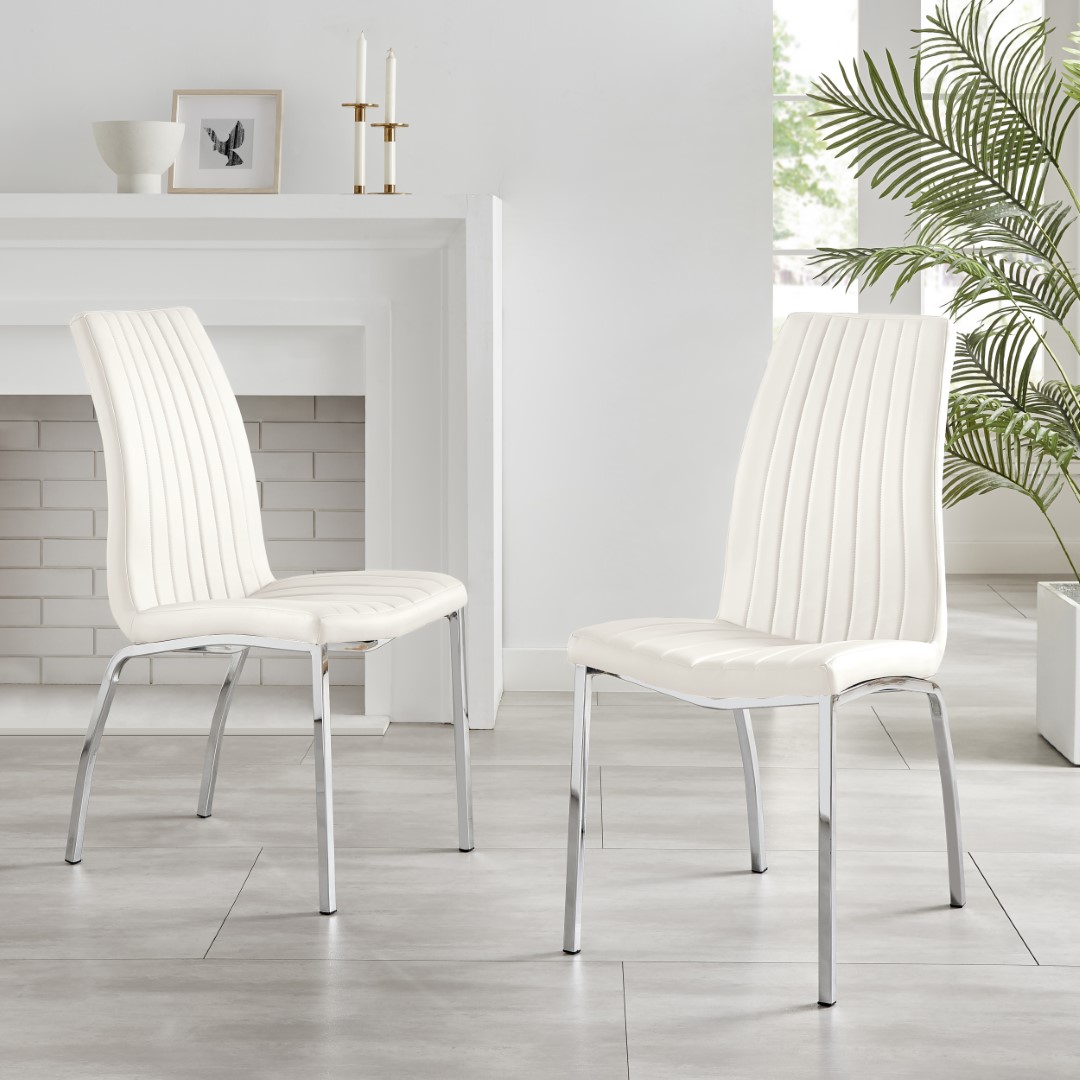 ISCO x2 Faux Leather Deep Foam Padded Dining Chairs Chrome Silver Metal Legs - Picture 28 of 34