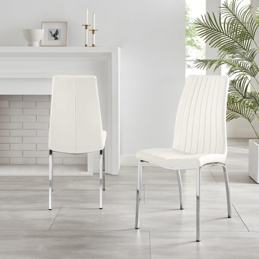 ISCO x2 Faux Leather Deep Foam Padded Dining Chairs Chrome Silver Metal Legs - Picture 29 of 34
