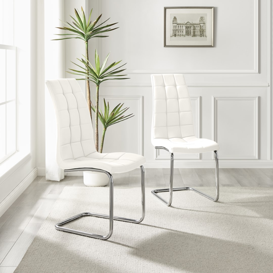 MURANO x2 Faux Leather Deep Foam Padded Silver Chrome Kichen Dining Chairs - Picture 12 of 32