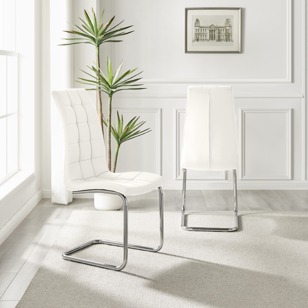 MURANO x2 Faux Leather Deep Foam Padded Silver Chrome Kichen Dining Chairs - Picture 13 of 32