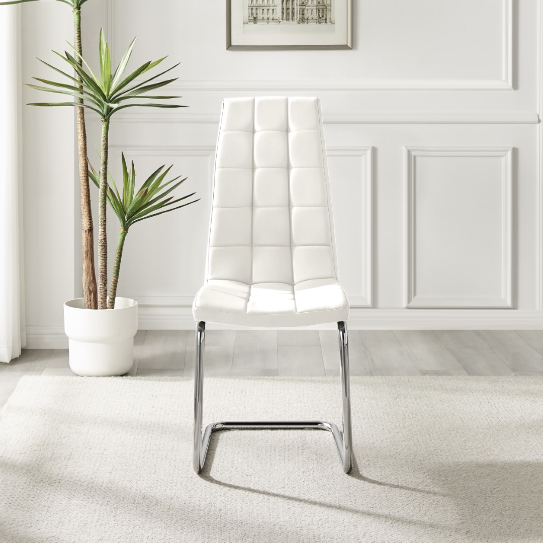MURANO x2 Faux Leather Deep Foam Padded Silver Chrome Kichen Dining Chairs - Picture 15 of 32