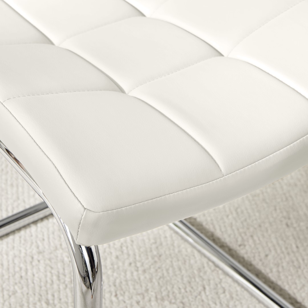 MURANO x2 Faux Leather Deep Foam Padded Silver Chrome Kichen Dining Chairs - Picture 17 of 32