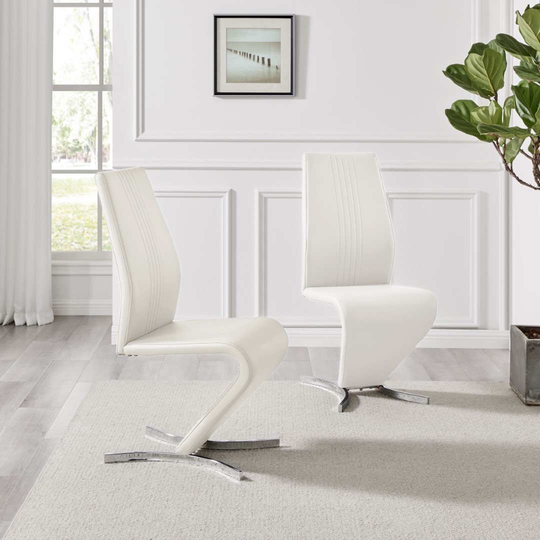 WILLOW x2 'Z' Faux Leather Silver Chrome Black/White/Grey/Yellow Dining Chairs - Picture 35 of 41