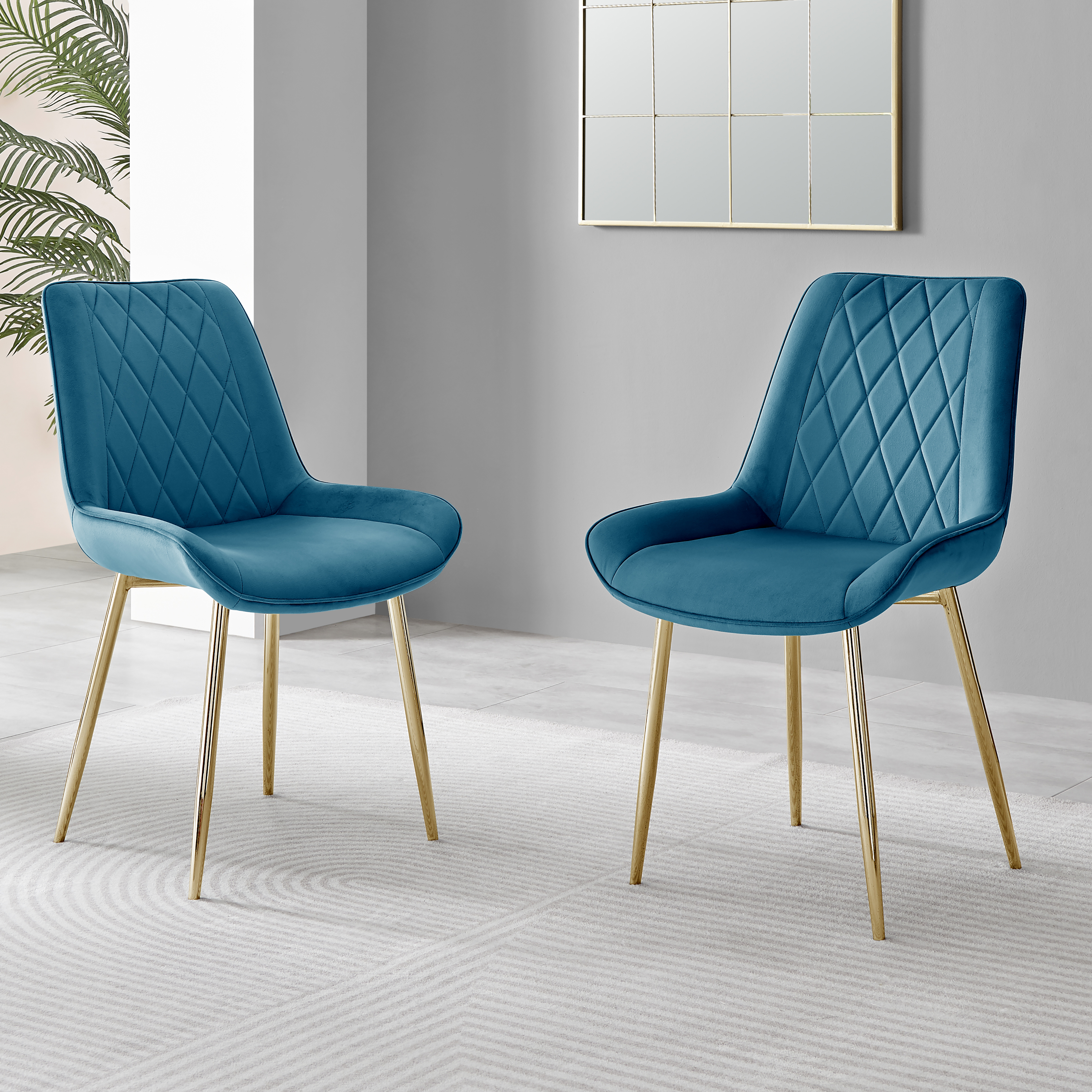 PESARO x2 Velvet Luxury Dining Chairs with Chrome SILVER/GOLD/BLACK Metal Legs - Picture 18 of 180