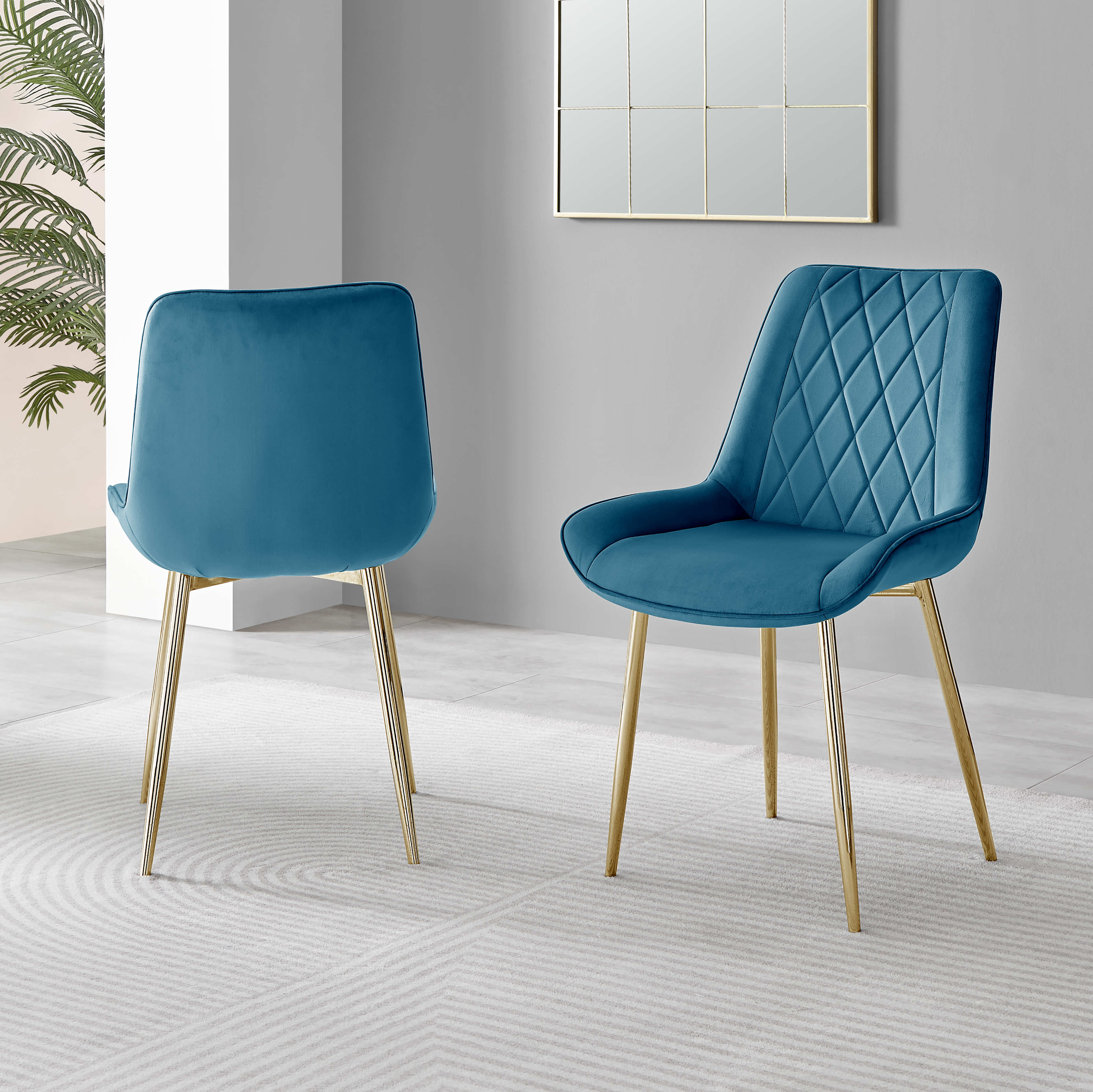 PESARO x2 Velvet Luxury Dining Chairs with Chrome SILVER/GOLD/BLACK Metal Legs - Picture 19 of 180