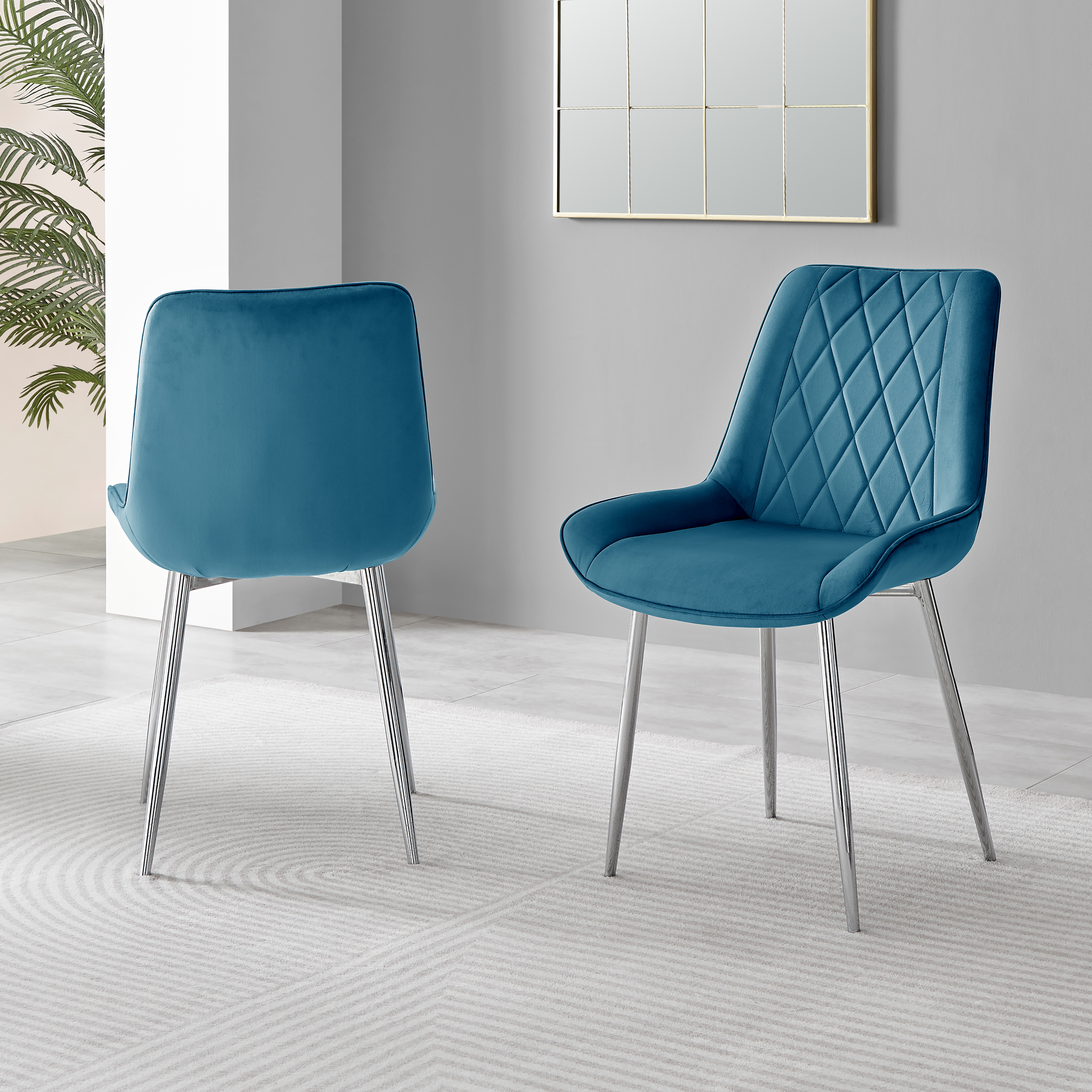 PESARO x2 Velvet Luxury Dining Chairs with Chrome SILVER/GOLD/BLACK Metal Legs - Picture 11 of 180