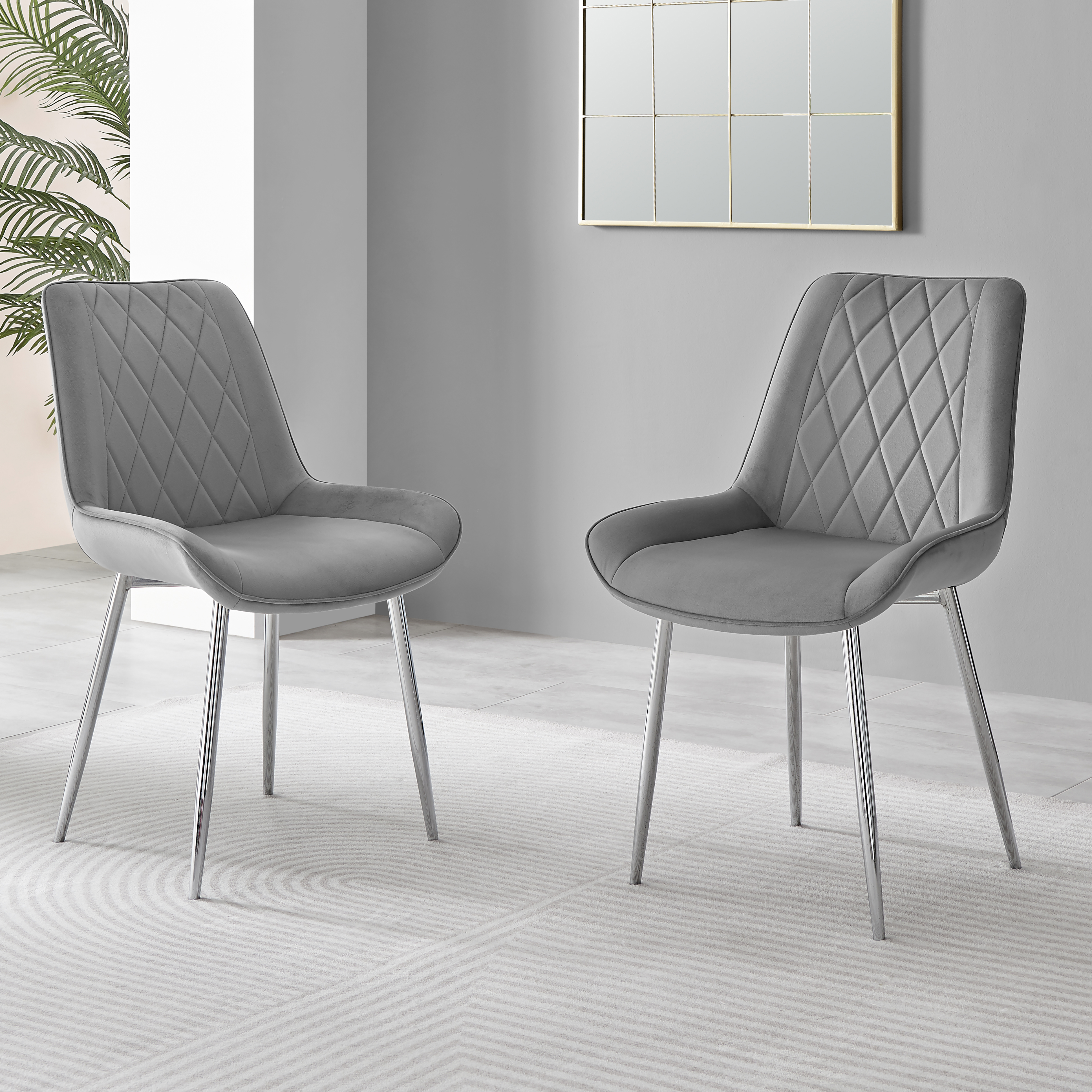 PESARO x2 Velvet Luxury Dining Chairs with Chrome SILVER/GOLD/BLACK Metal Legs - Picture 59 of 180