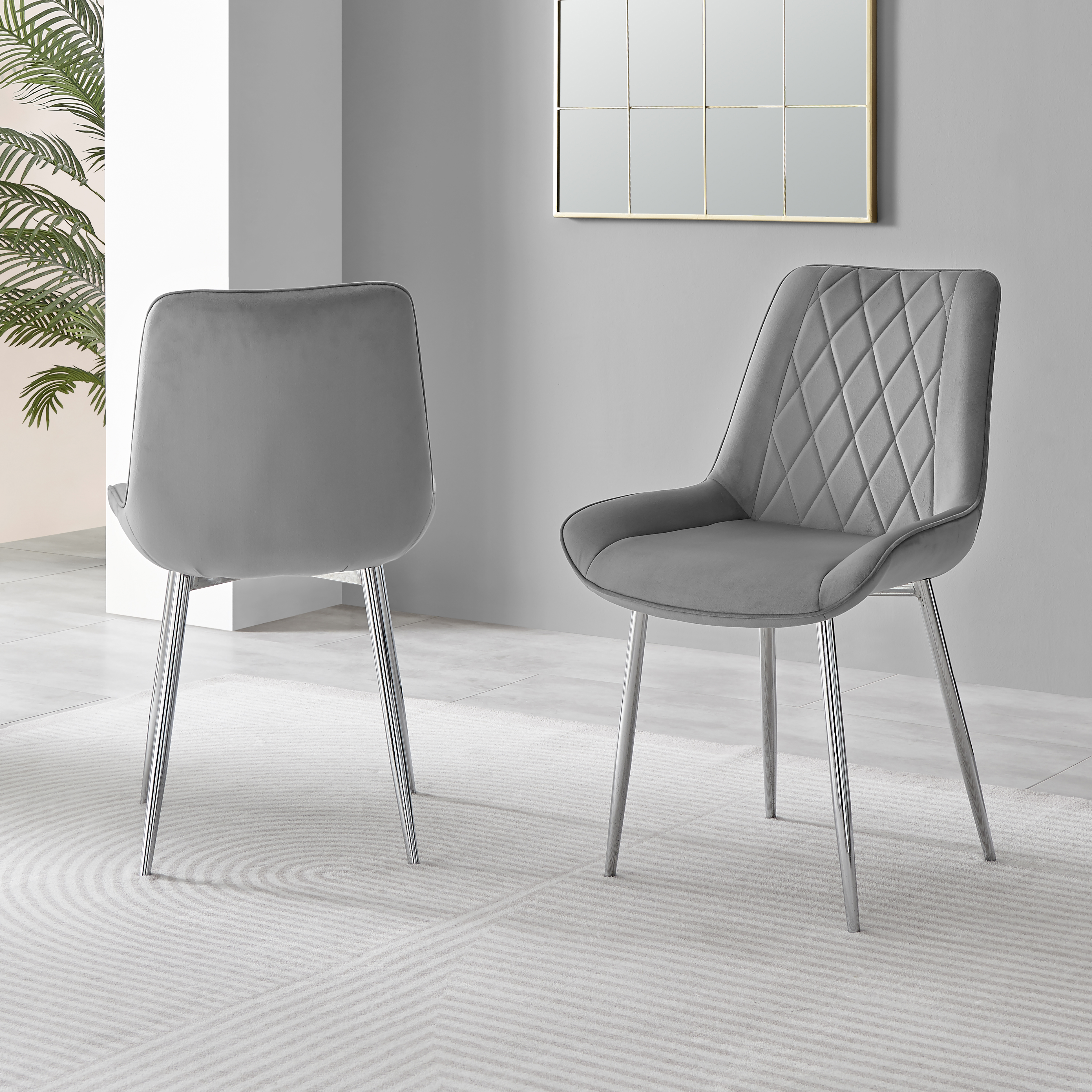 PESARO x2 Velvet Luxury Dining Chairs with Chrome SILVER/GOLD/BLACK Metal Legs - Picture 60 of 180