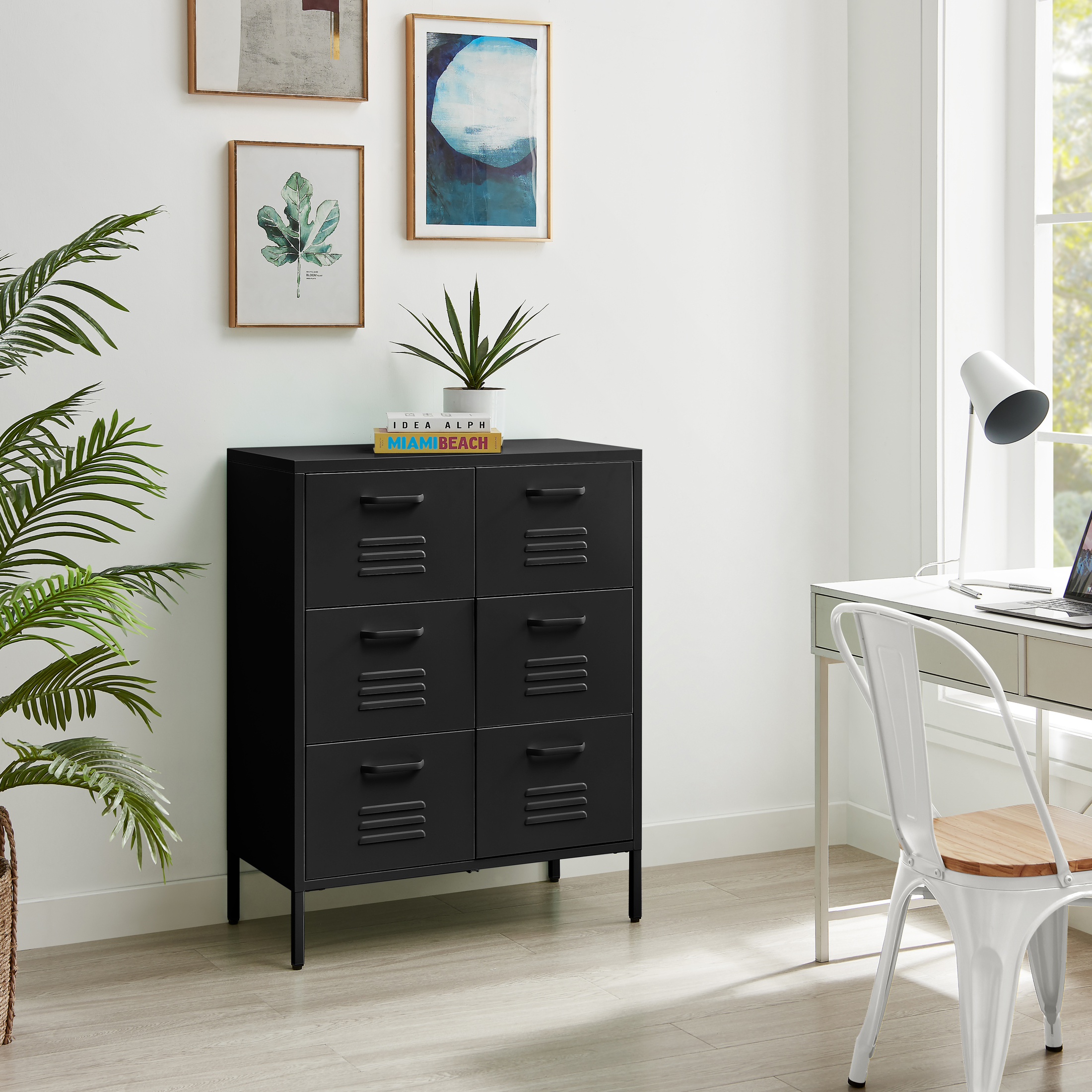 Teksi 6 Drawer Metal Sideboard Modern Industrial DurableCabinet Storage - Picture 16 of 21