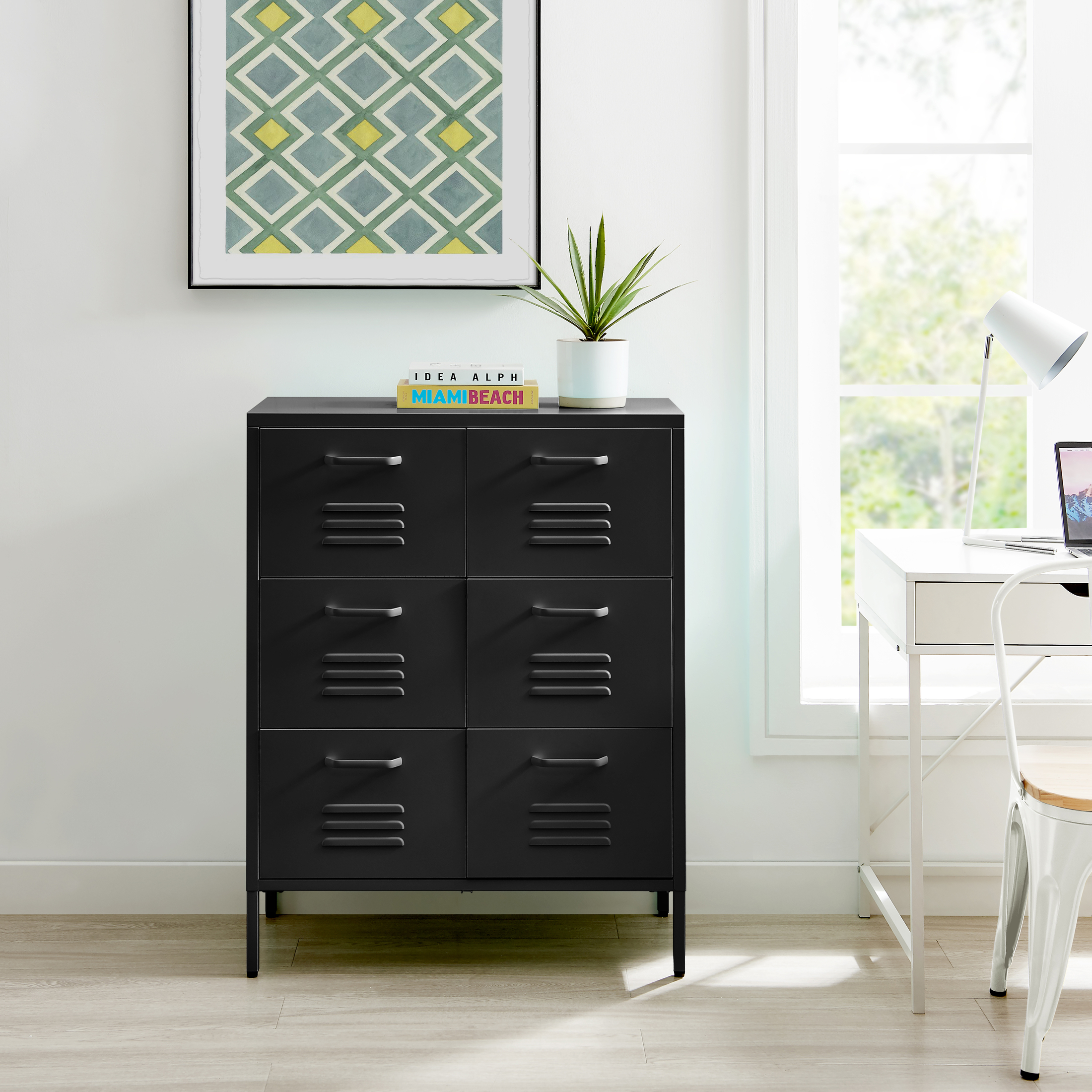 Teksi 6 Drawer Metal Sideboard Modern Industrial DurableCabinet Storage - Picture 17 of 21