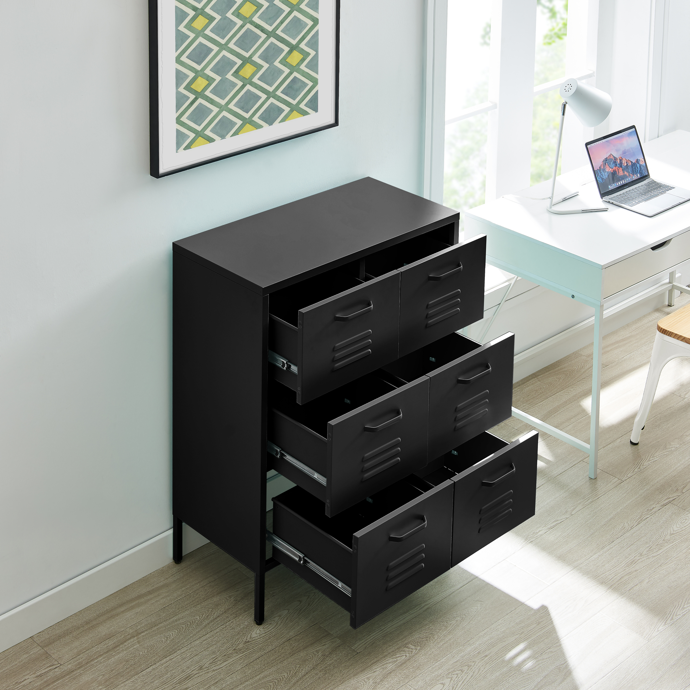 Teksi 6 Drawer Metal Sideboard Modern Industrial DurableCabinet Storage - Picture 18 of 21