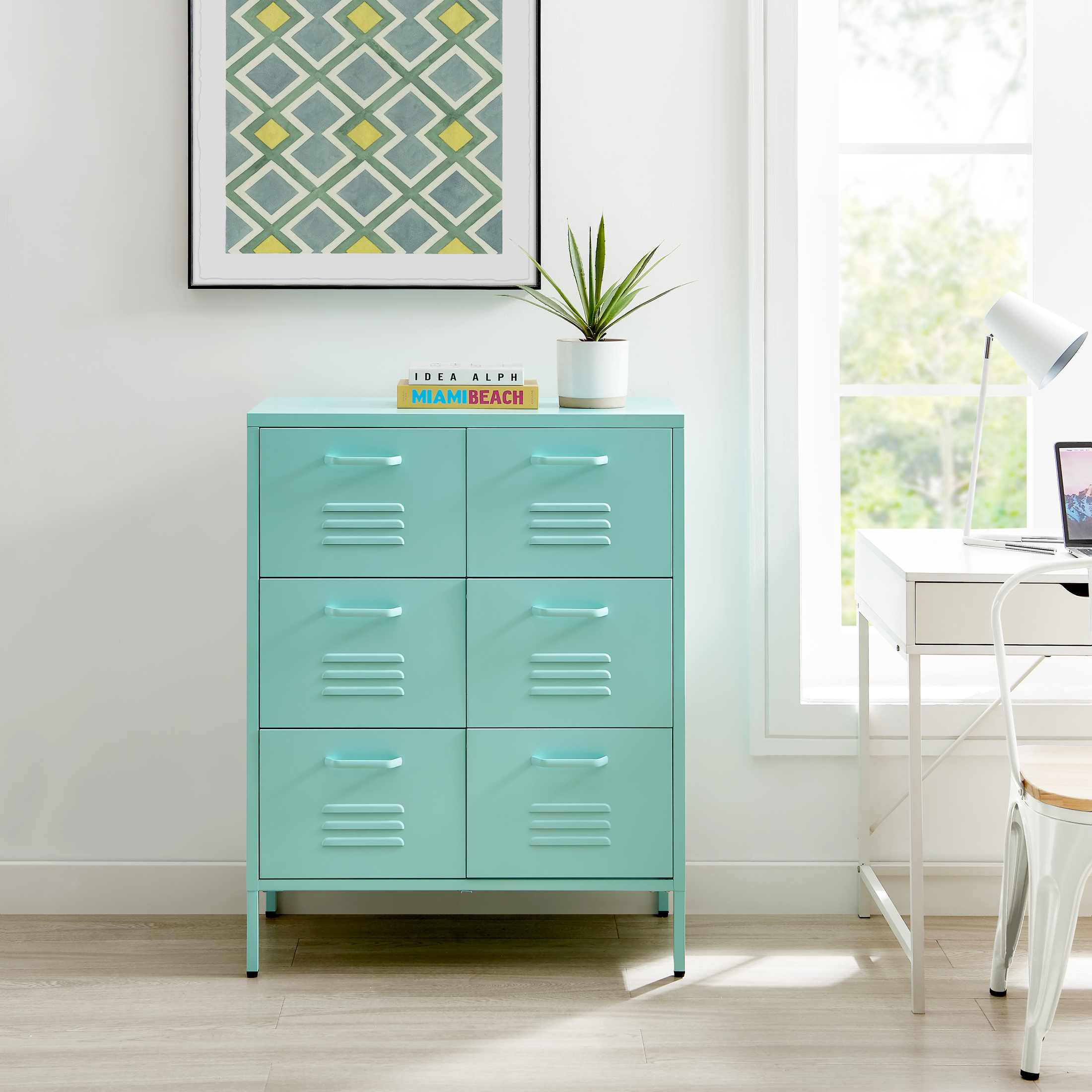 Teksi 6 Drawer Metal Sideboard Modern Industrial DurableCabinet Storage - Picture 11 of 21