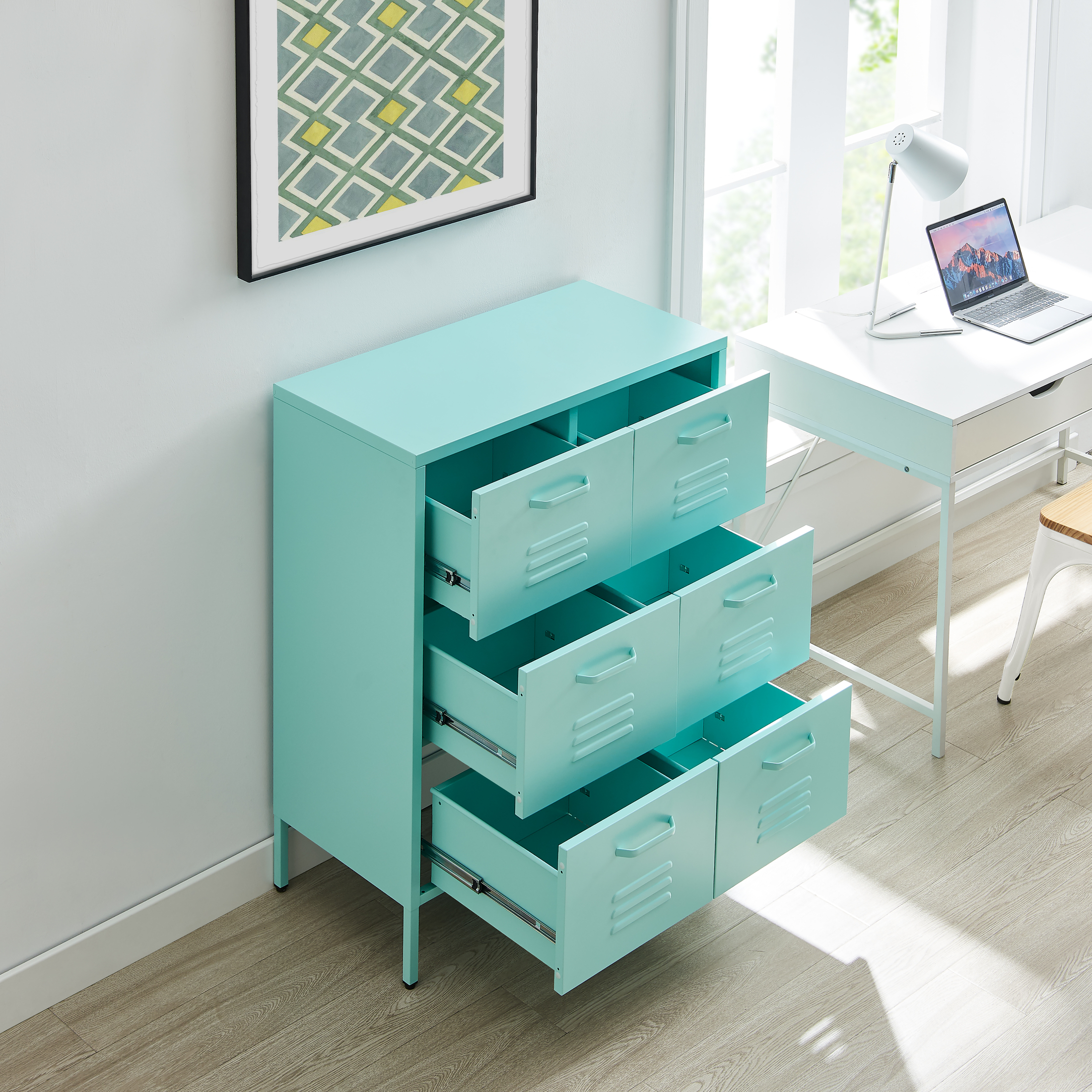 Teksi 6 Drawer Metal Sideboard Modern Industrial DurableCabinet Storage - Picture 12 of 21