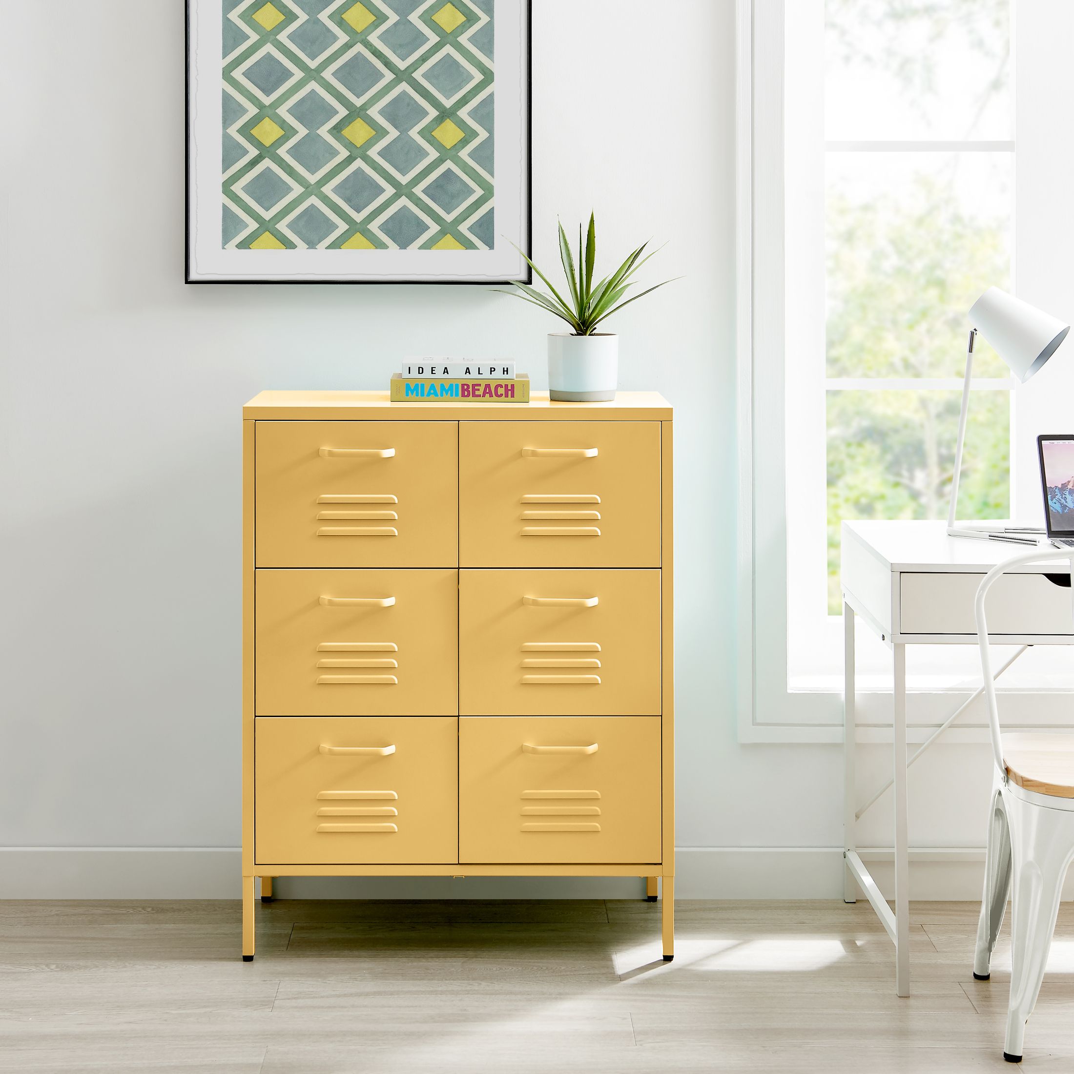 Teksi 6 Drawer Metal Sideboard Modern Industrial DurableCabinet Storage - Picture 5 of 21