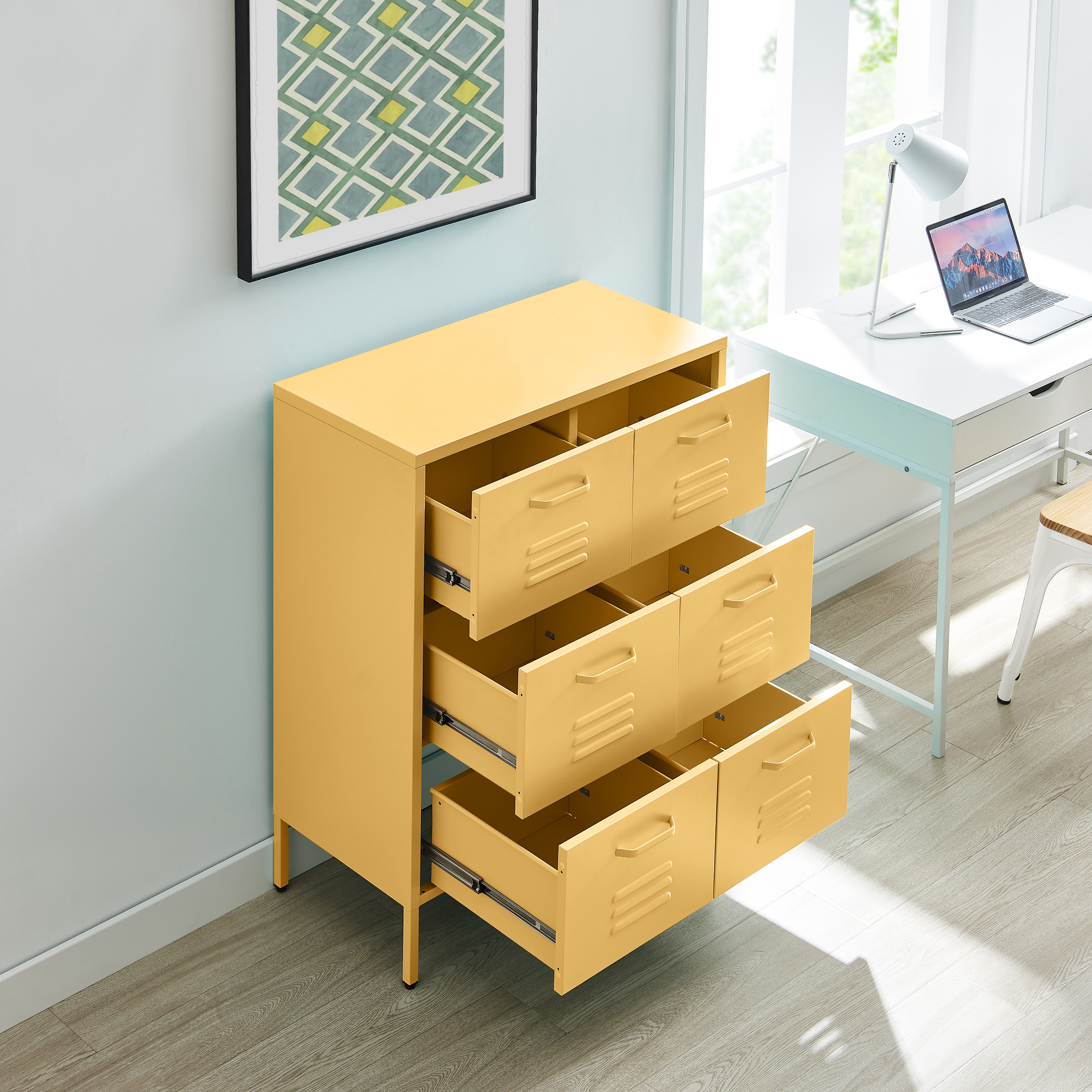 Teksi 6 Drawer Metal Sideboard Modern Industrial DurableCabinet Storage - Picture 6 of 21