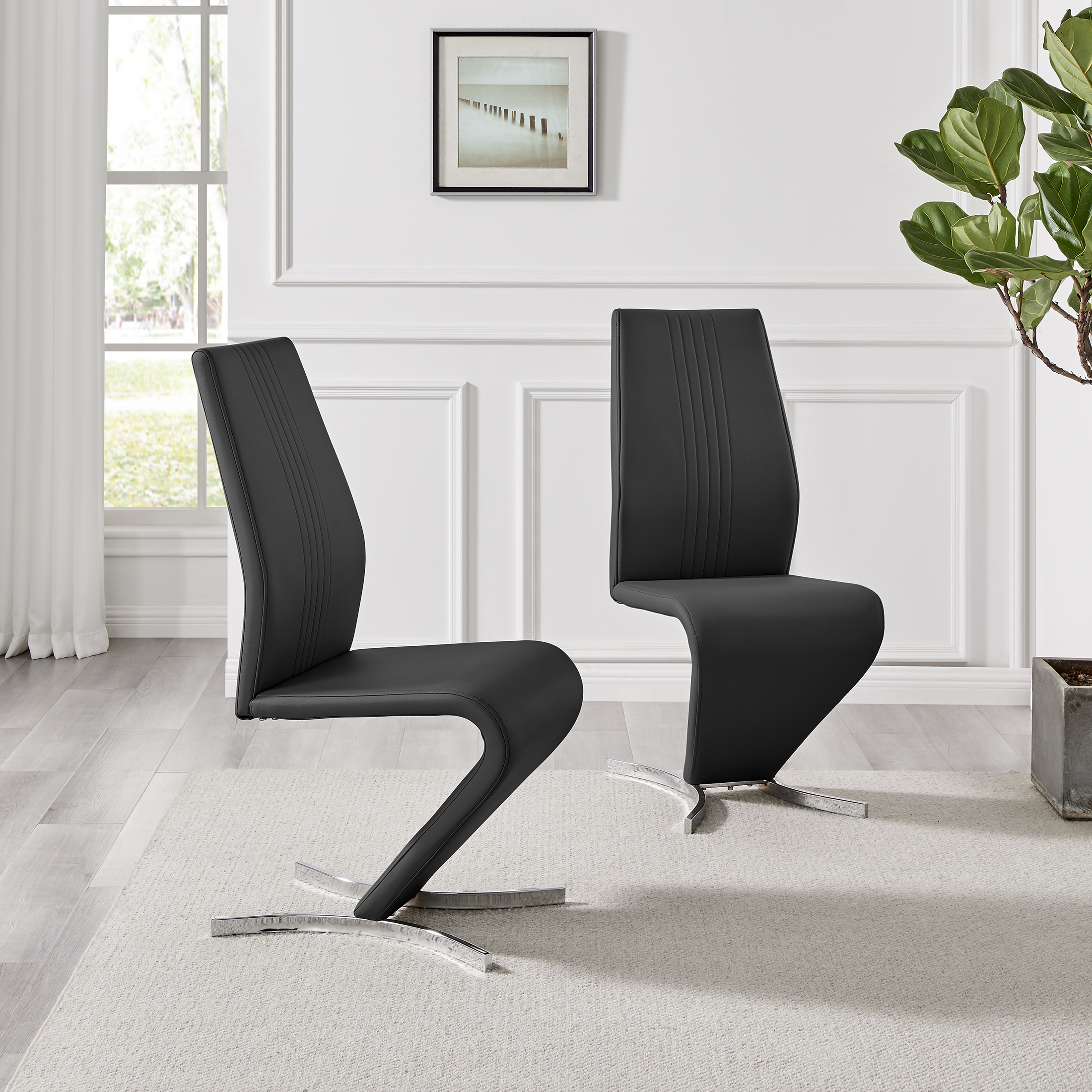 WILLOW x2 'Z' Faux Leather Silver Chrome Black/White/Grey/Yellow Dining Chairs - Picture 7 of 41