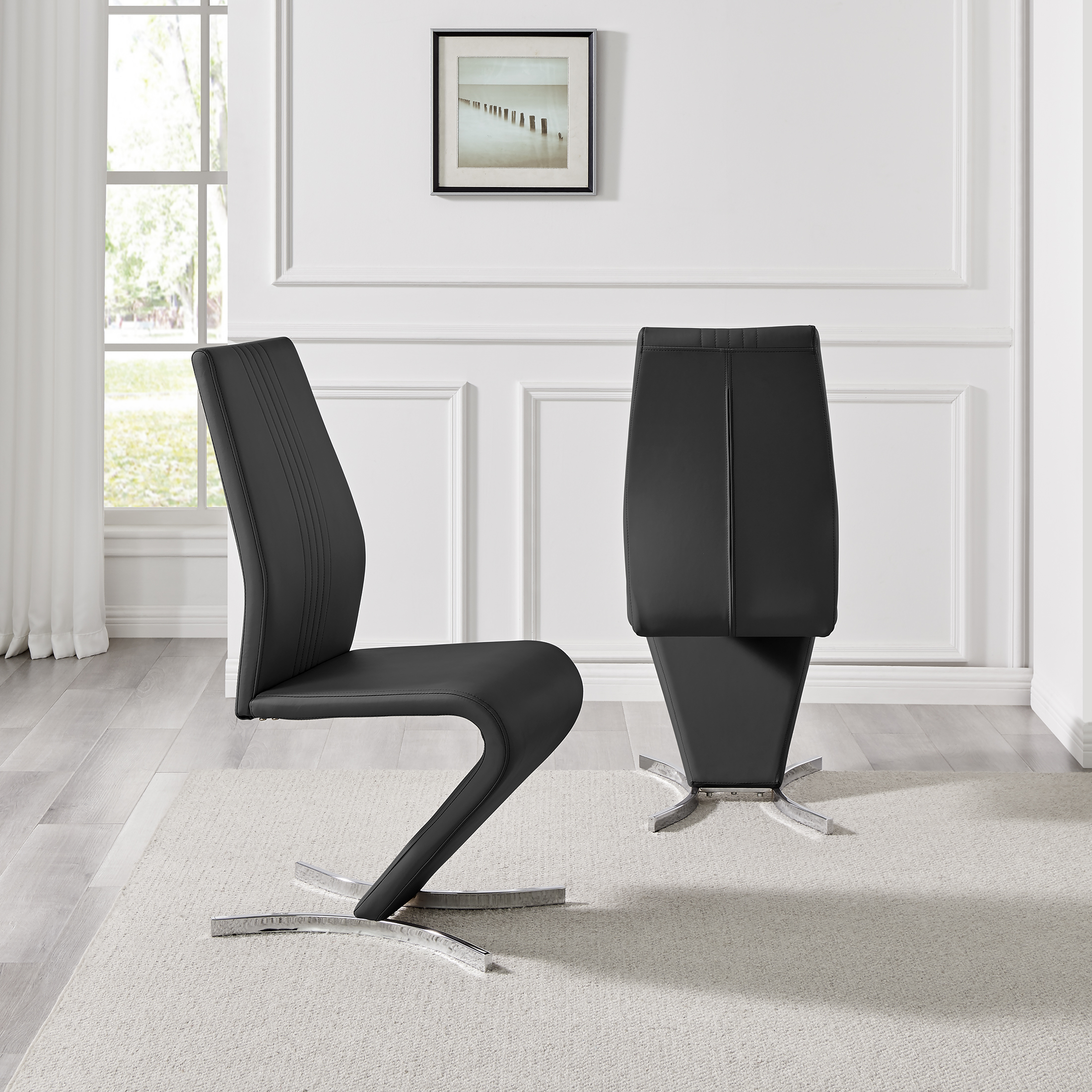 WILLOW x2 'Z' Faux Leather Silver Chrome Black/White/Grey/Yellow Dining Chairs - Picture 8 of 41