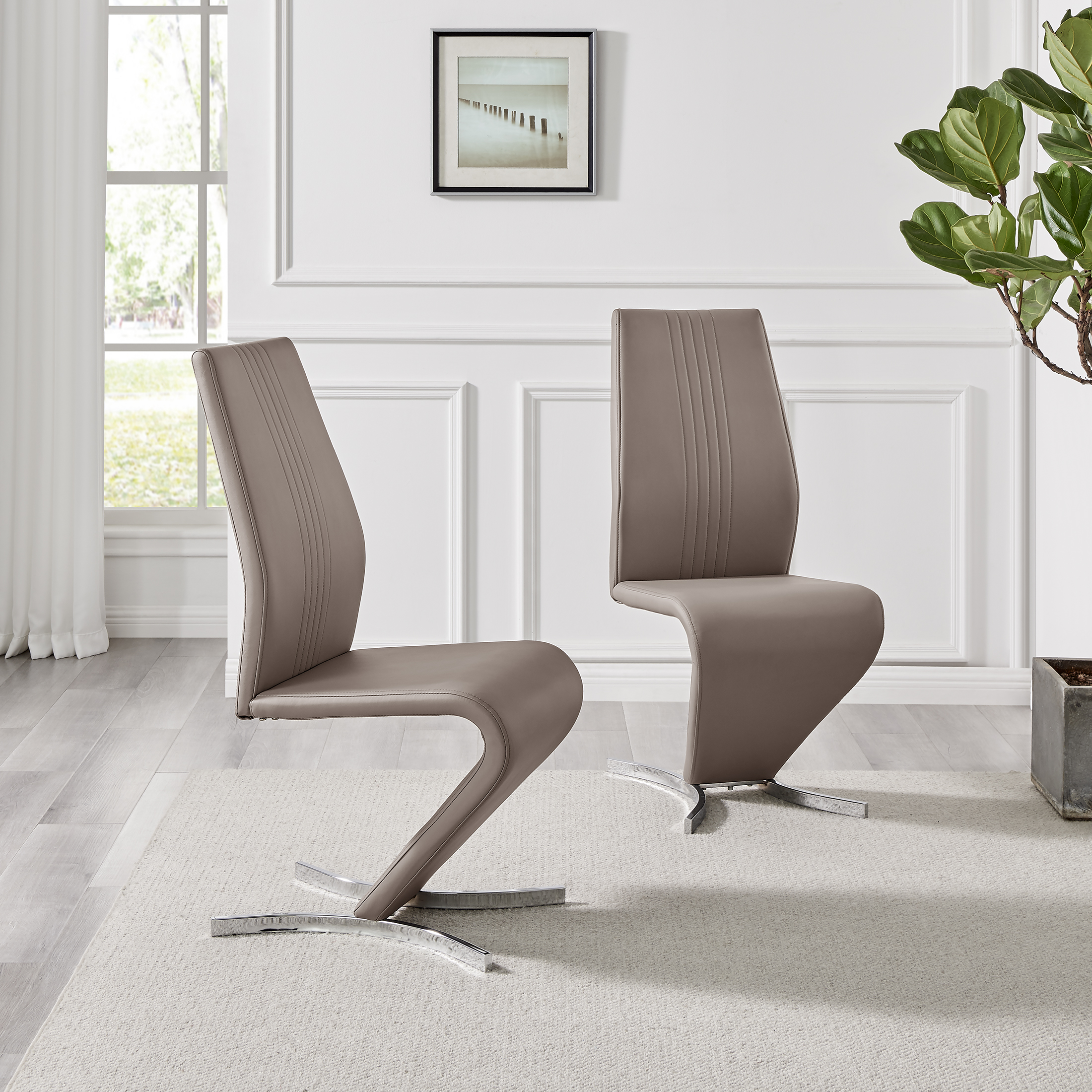 WILLOW x2 'Z' Faux Leather Silver Chrome Black/White/Grey/Yellow Dining Chairs - Picture 14 of 41