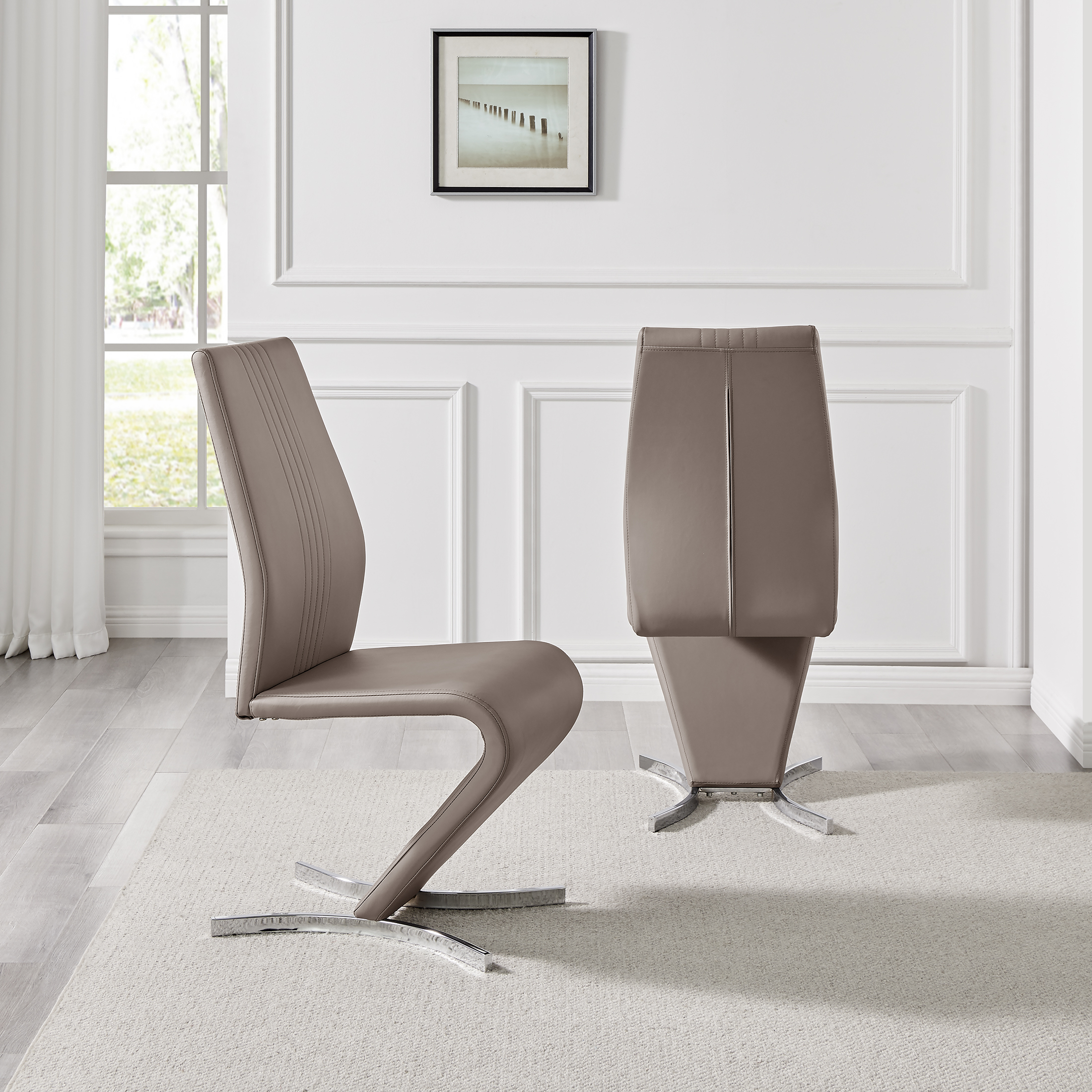 WILLOW x2 'Z' Faux Leather Silver Chrome Black/White/Grey/Yellow Dining Chairs - Picture 15 of 41