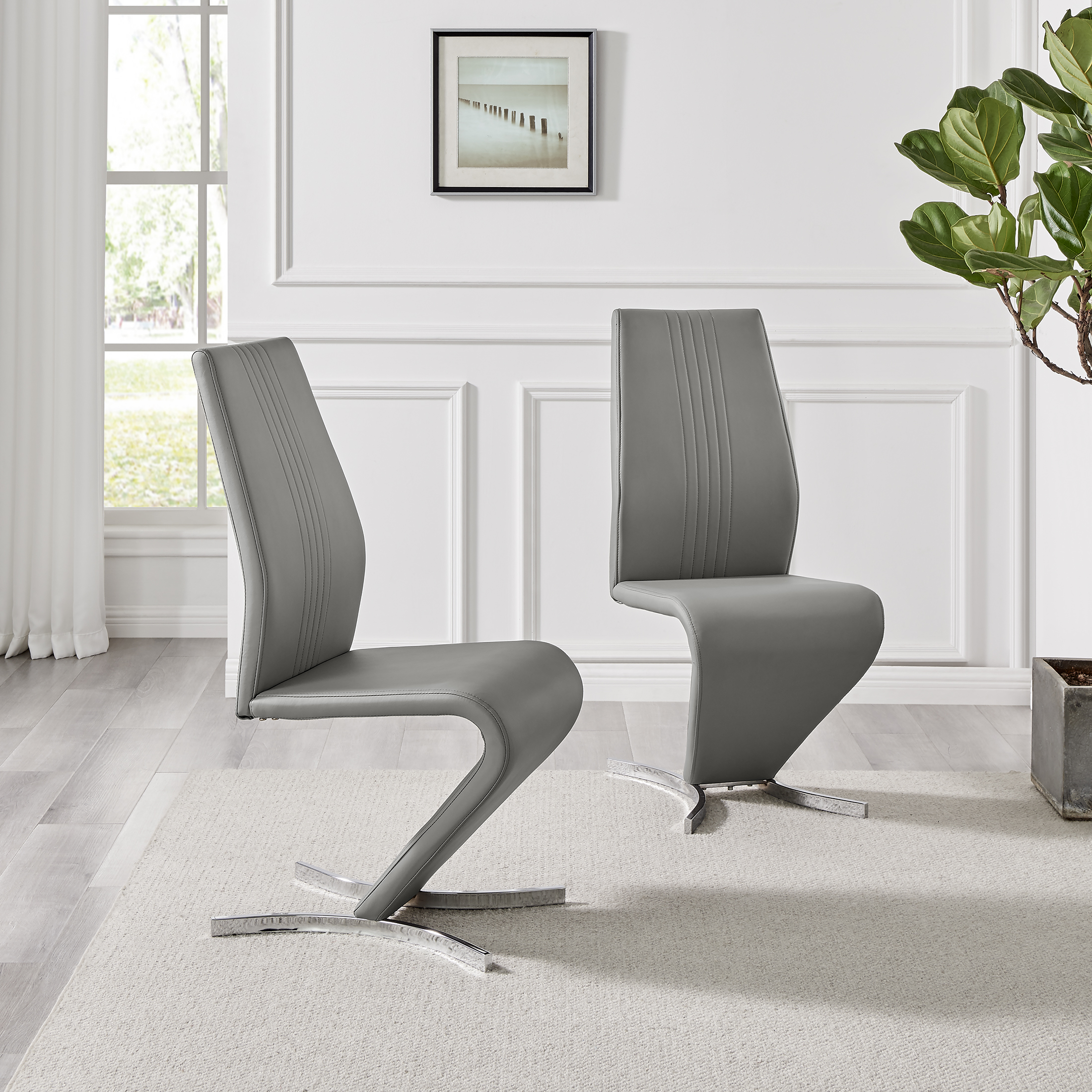 WILLOW x2 'Z' Faux Leather Silver Chrome Black/White/Grey/Yellow Dining Chairs - Picture 21 of 41