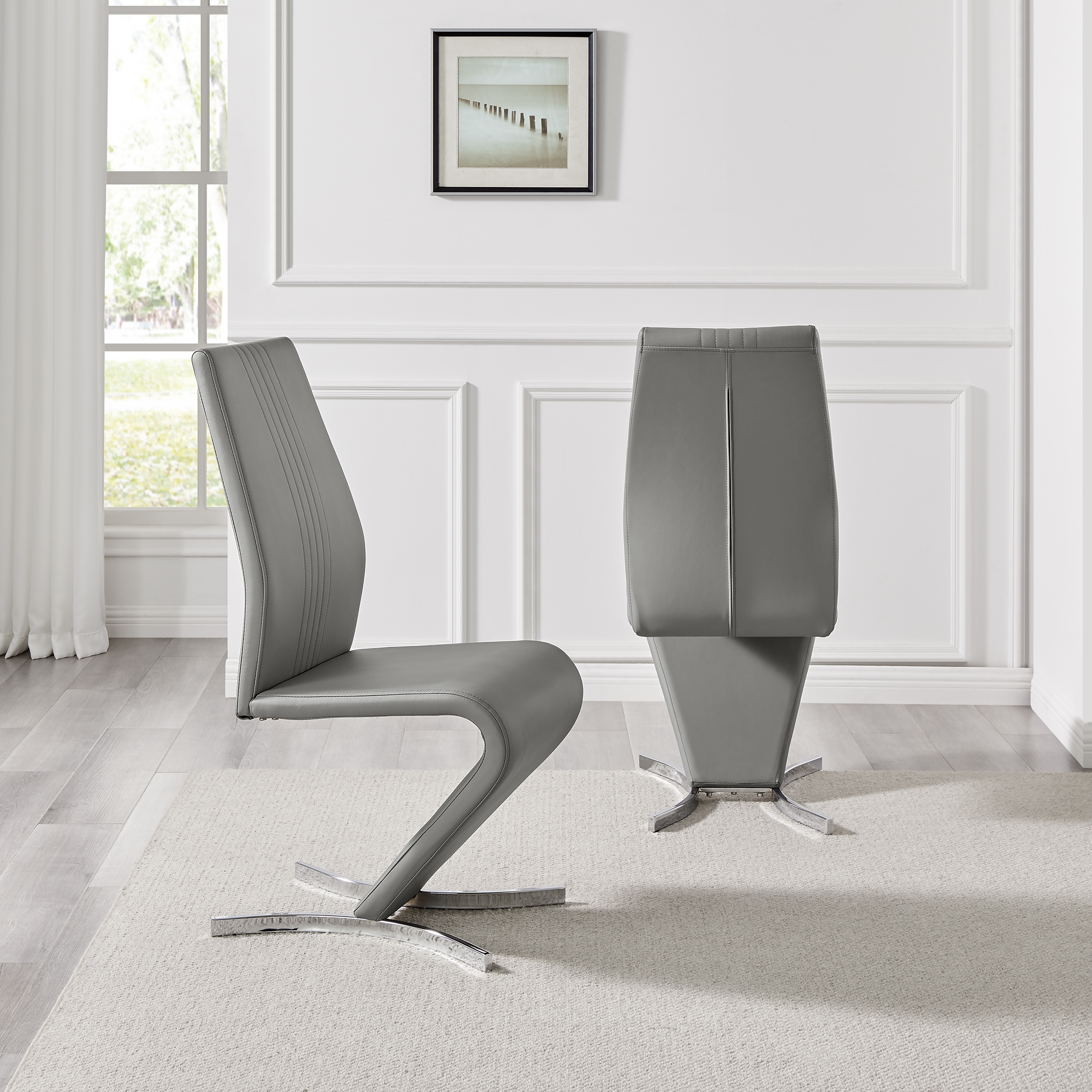 WILLOW x2 'Z' Faux Leather Silver Chrome Black/White/Grey/Yellow Dining Chairs - Picture 22 of 41