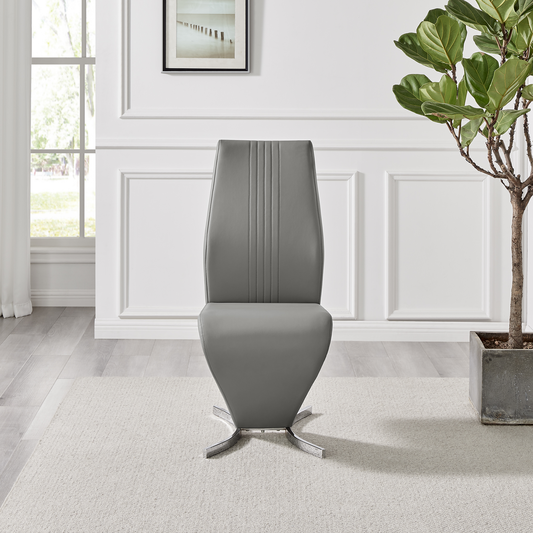 WILLOW x2 'Z' Faux Leather Silver Chrome Black/White/Grey/Yellow Dining Chairs - Picture 24 of 41