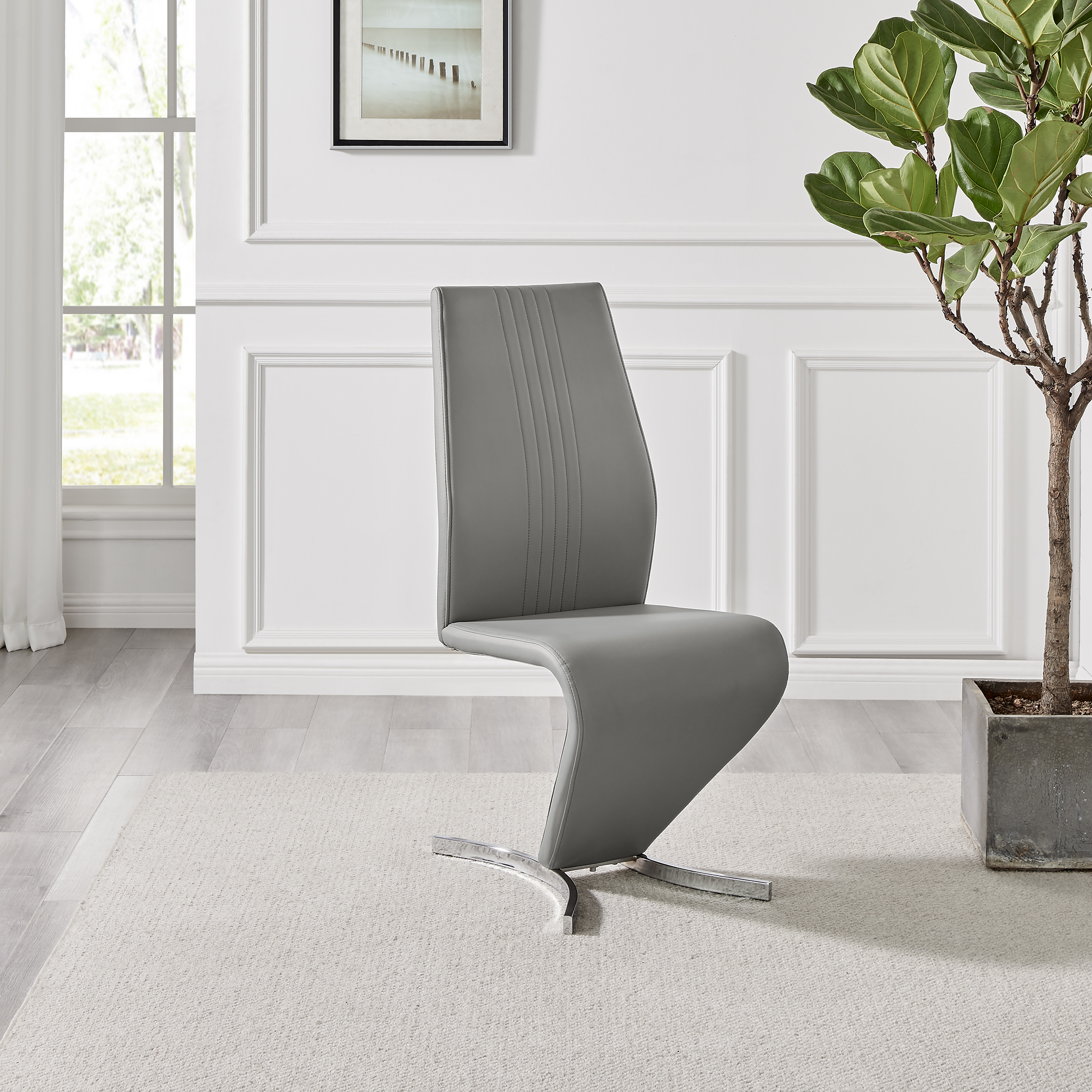 WILLOW x2 'Z' Faux Leather Silver Chrome Black/White/Grey/Yellow Dining Chairs - Picture 23 of 41