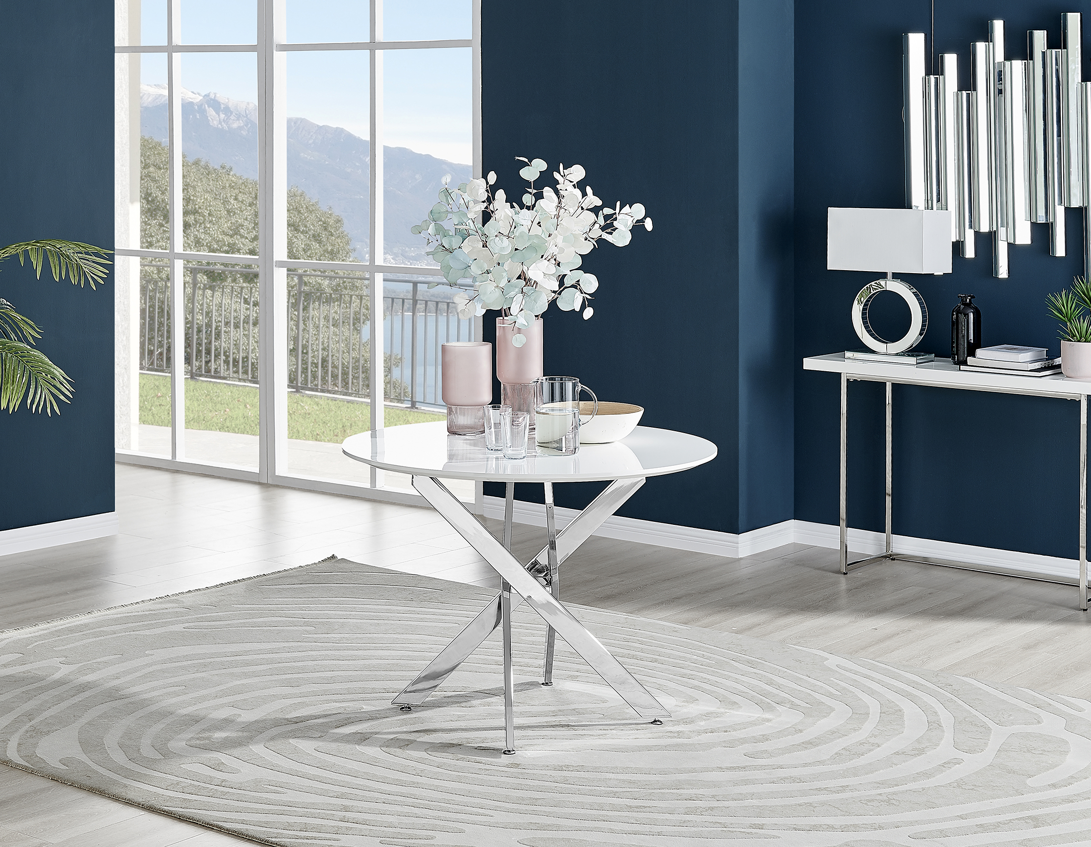 Novara White High Gloss Round Dining Table - 100cm with 4 Lorenzo Chairs Set - Picture 7 of 65