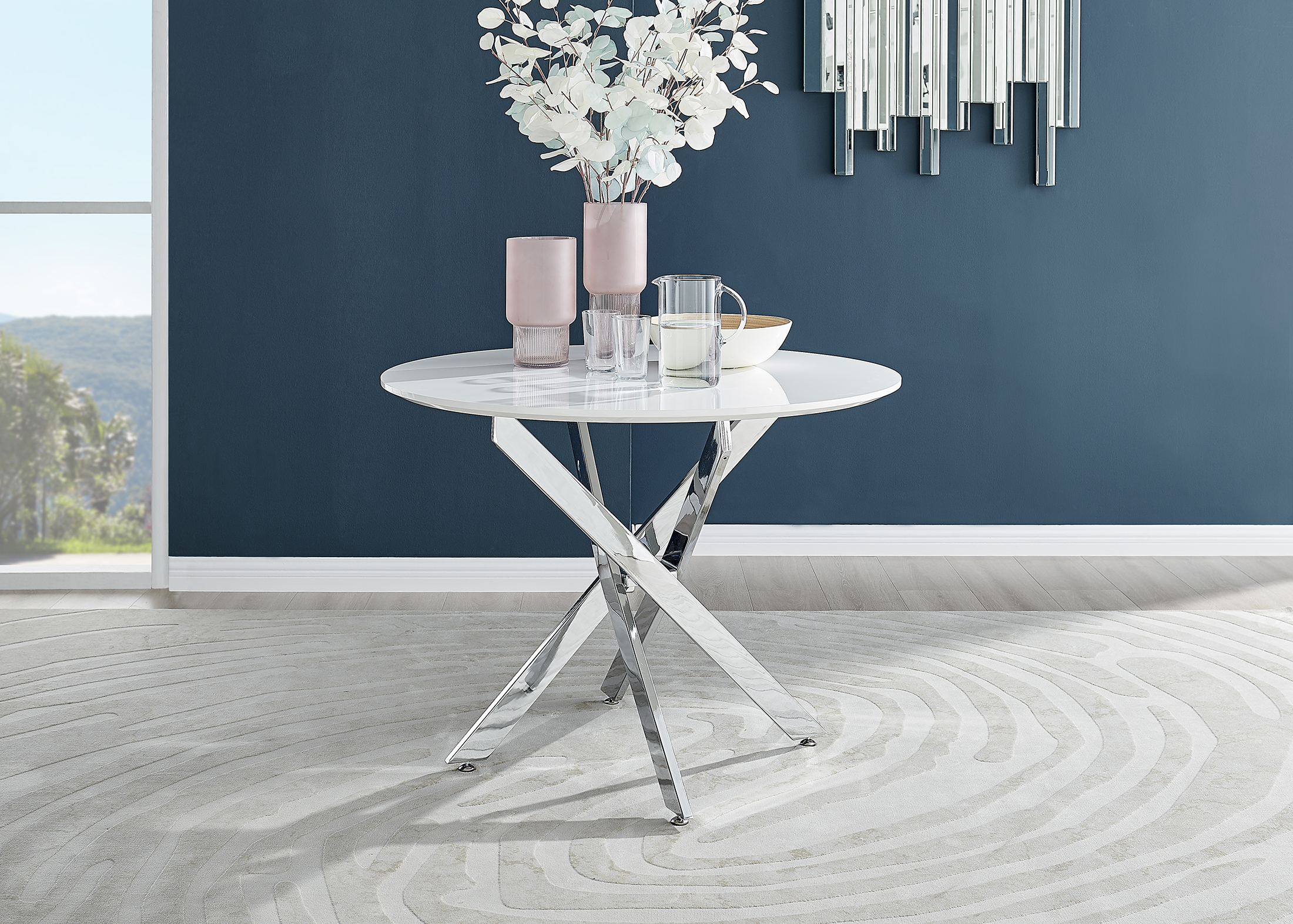 Novara White High Gloss Round Dining Table - 100cm with 4 Lorenzo Chairs Set - Picture 8 of 65
