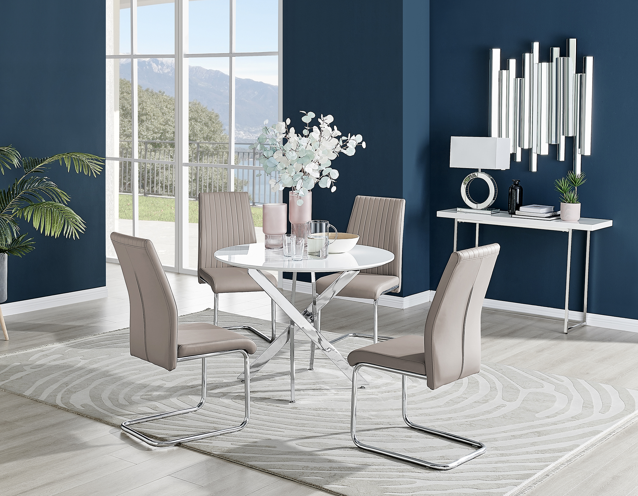 Novara White High Gloss Round Dining Table - 100cm with 4 Lorenzo Chairs Set - Picture 18 of 65