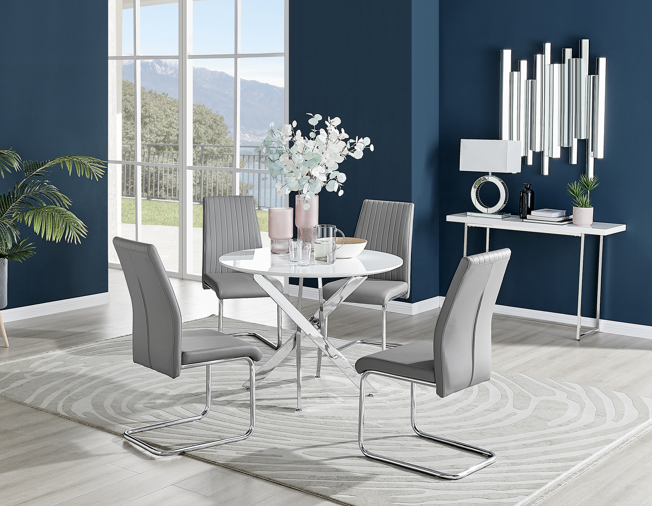 Novara White High Gloss Round Dining Table - 100cm with 4 Lorenzo Chairs Set - Picture 30 of 65